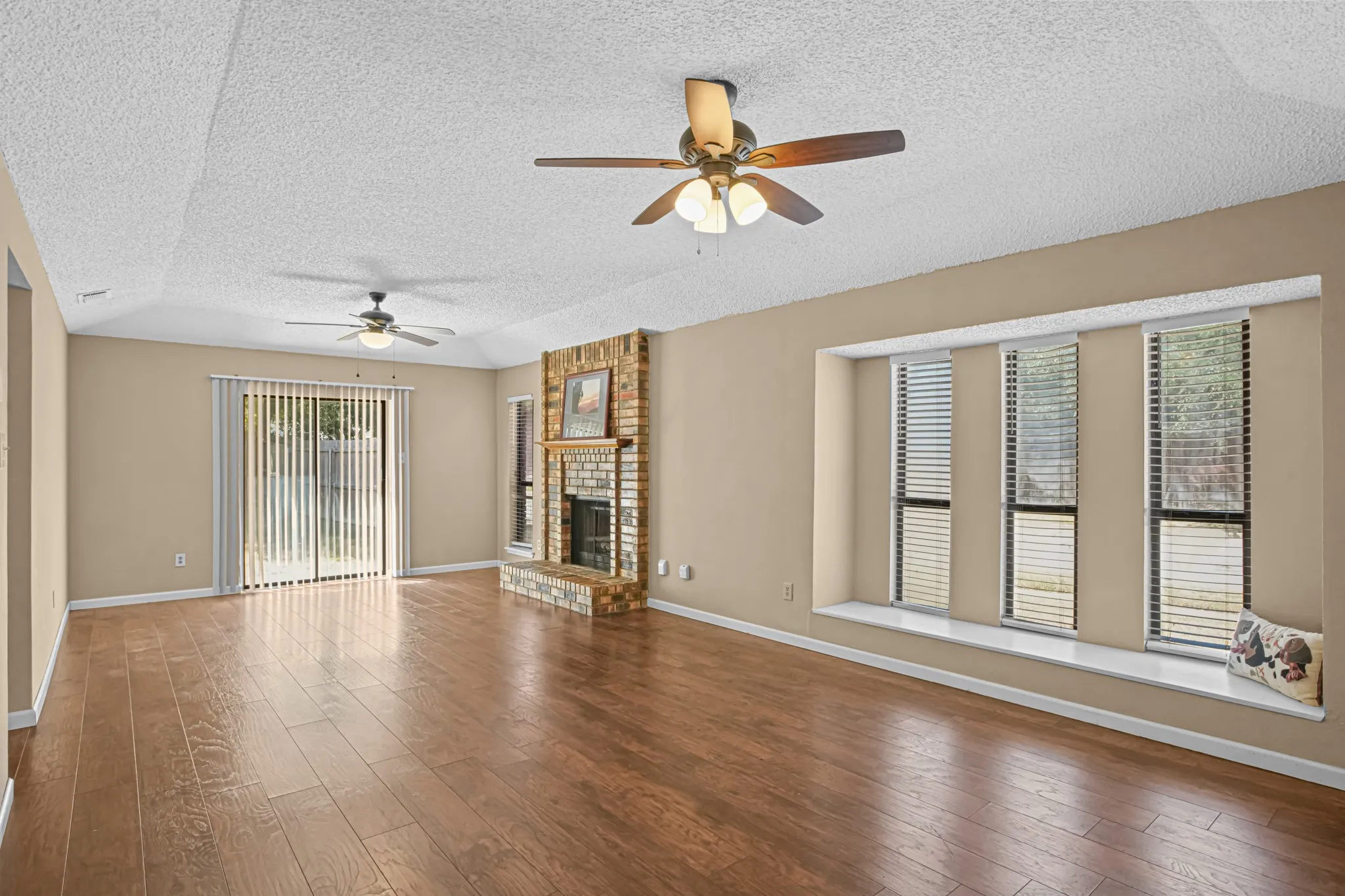 Views to enjoy the outdoors, wood buring fireplace .