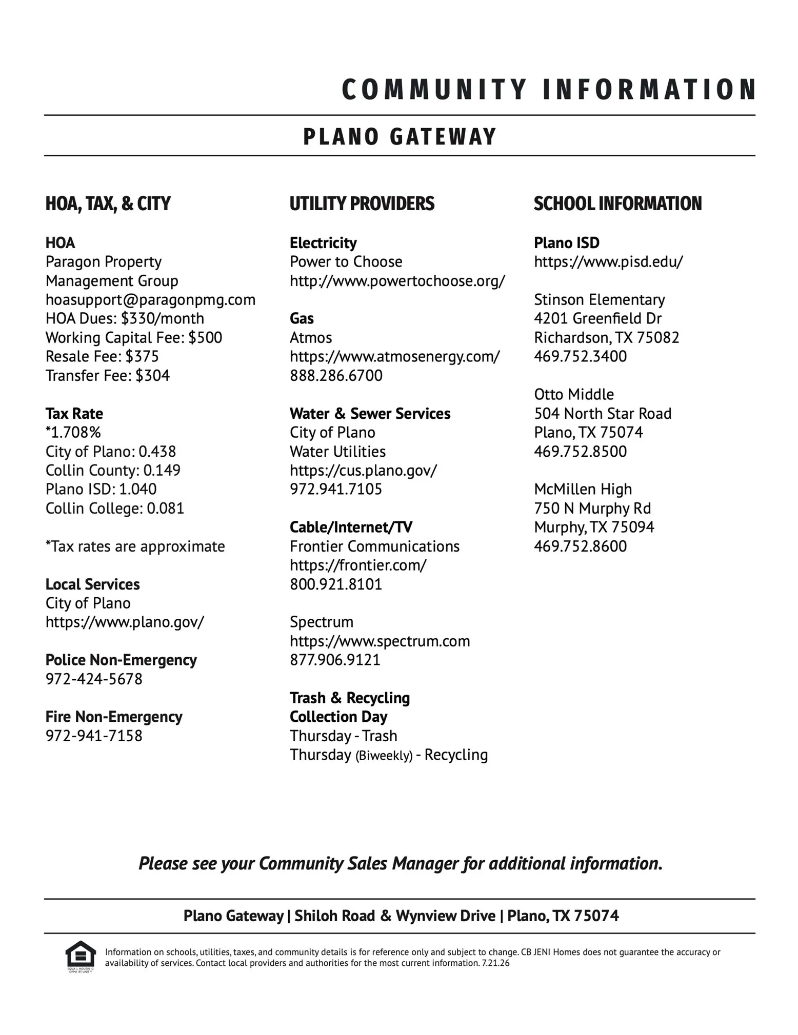 Plano Gateway community information.