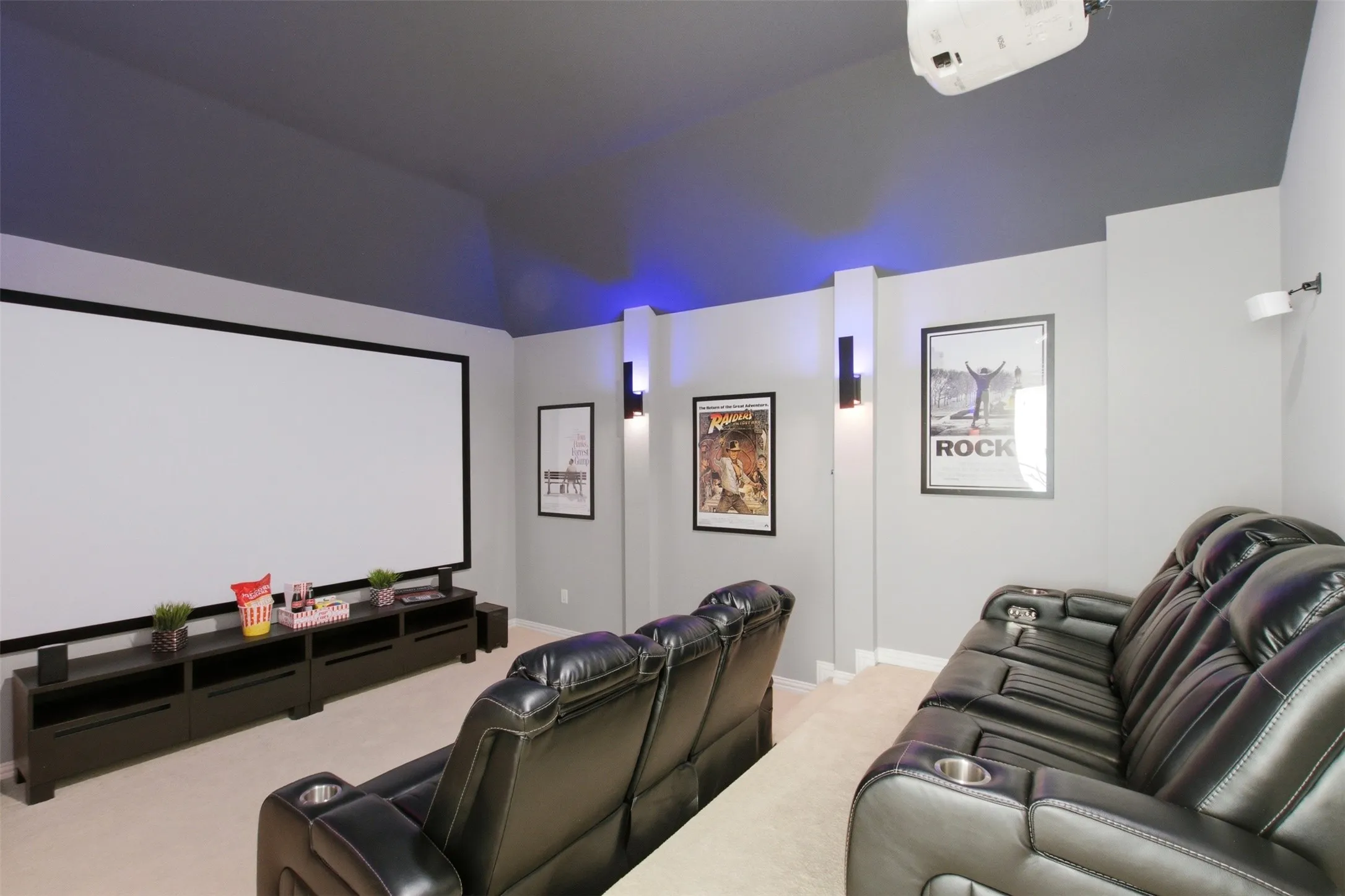 Theater room with projector and new screen