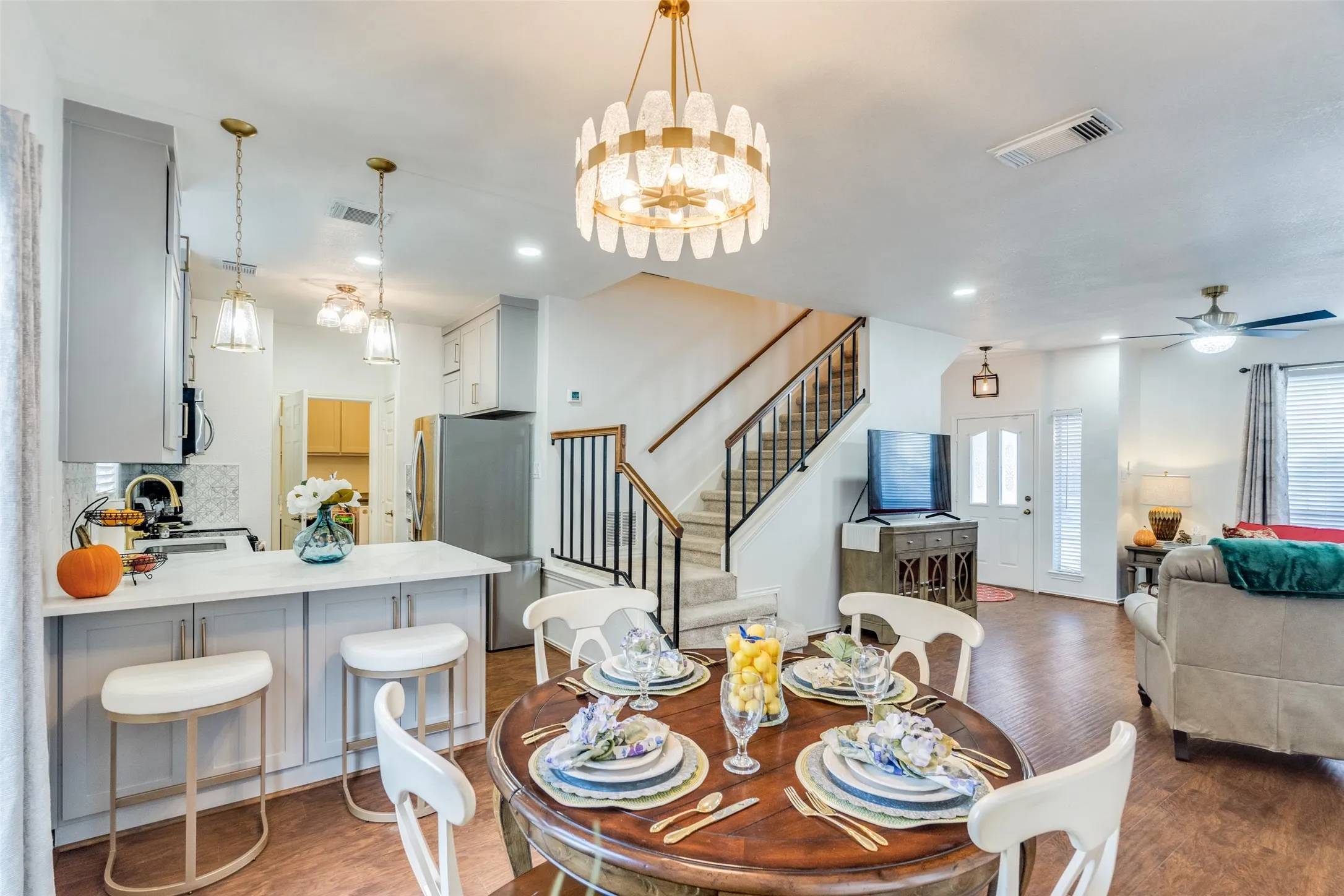 Beautiful Chandelier and Updated Light Fixtures.
