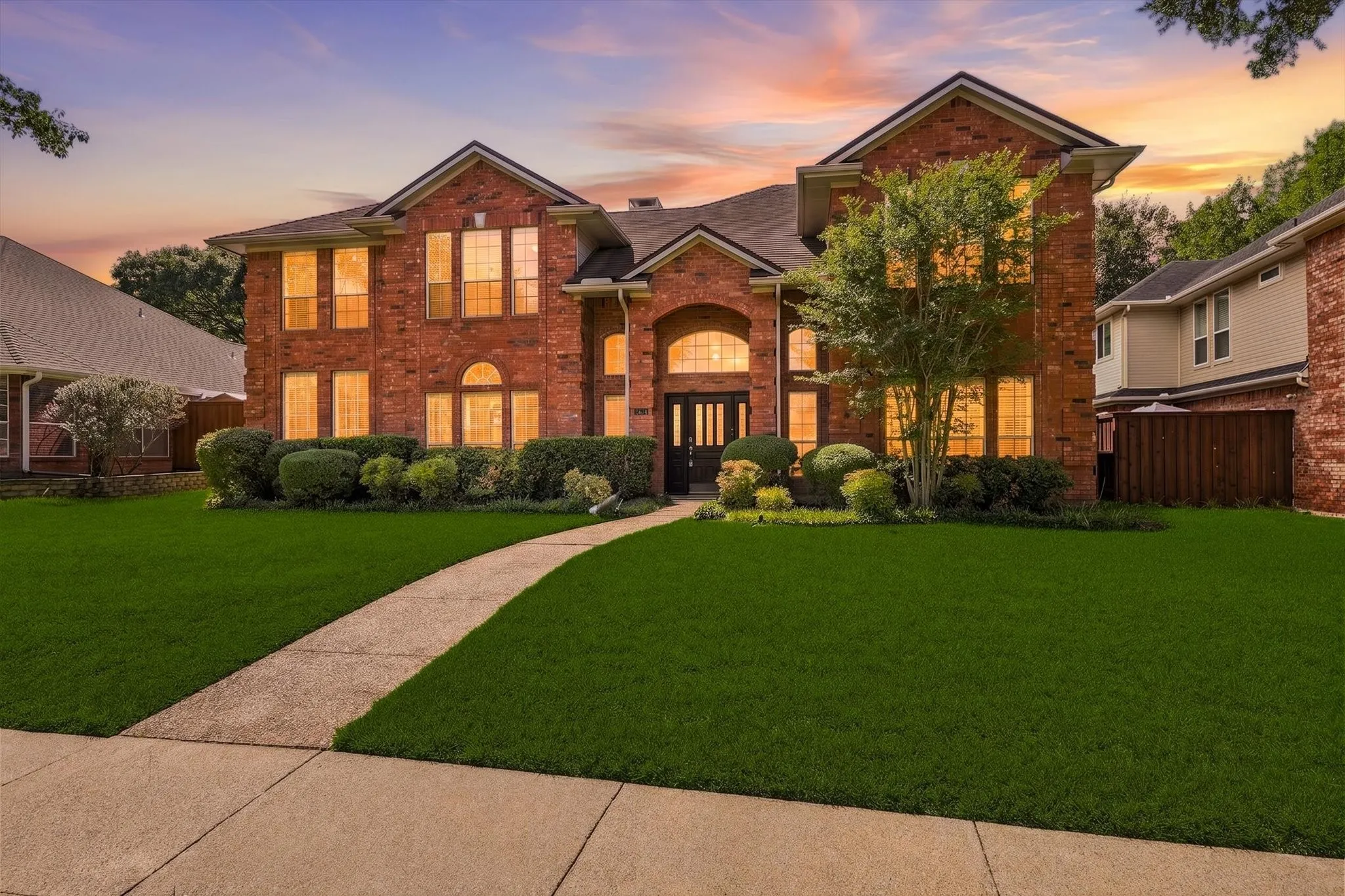 Brick exterior with gabled roof lines