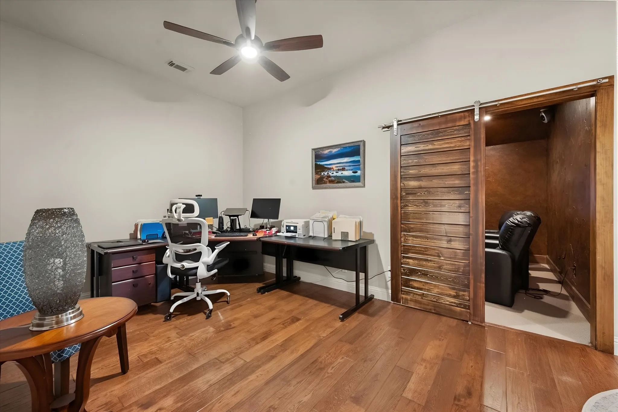 Upstairs flexible living area, being used as office