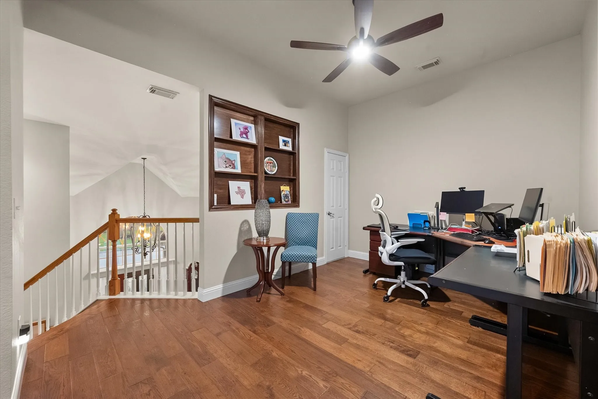 Upstairs flexible living area, being used as office