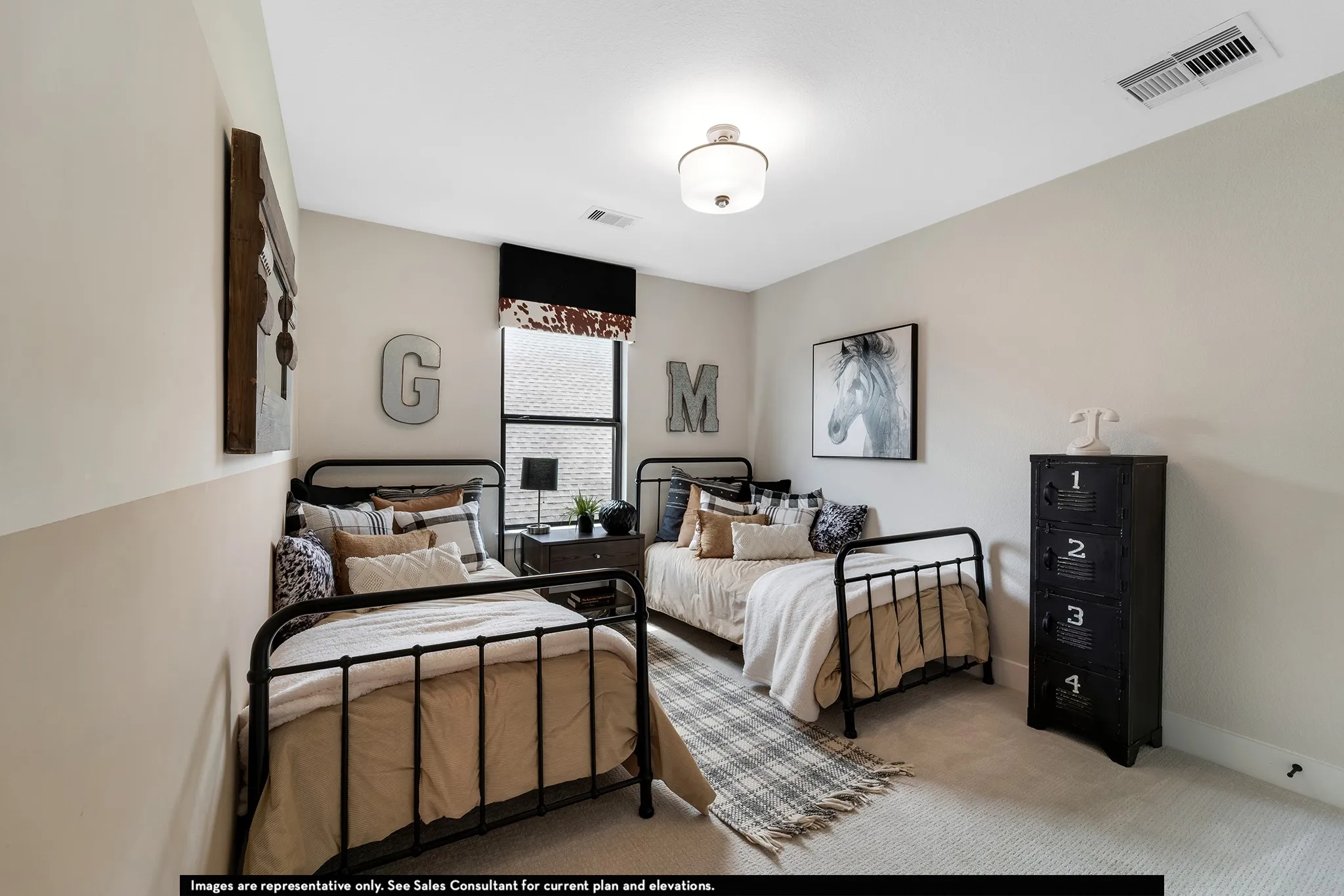 Recessed lighting, wall-to-wall carpeting, and a centered flush mount light fixture