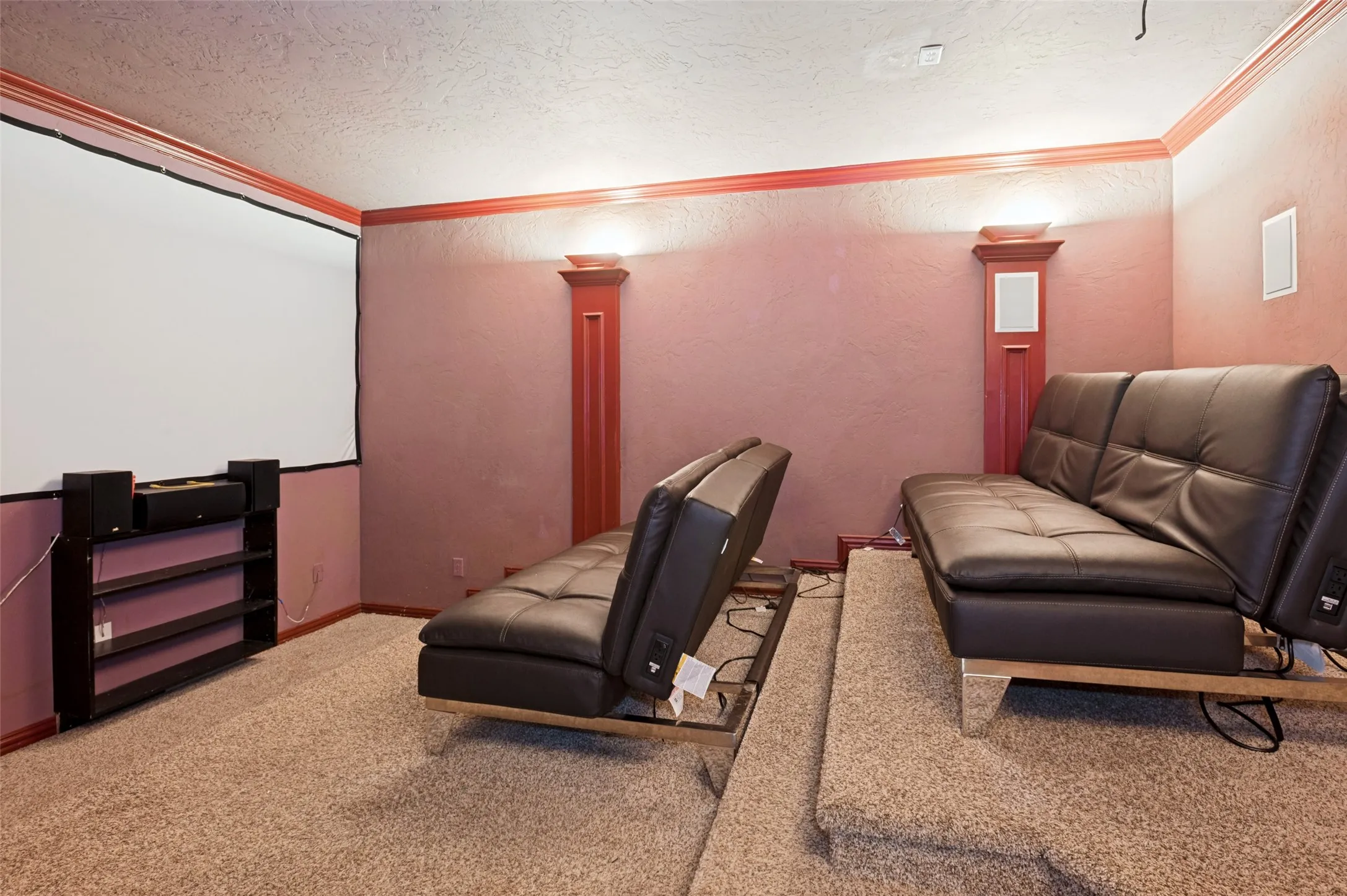 Tiered flooring with wall-to-wall carpeting
