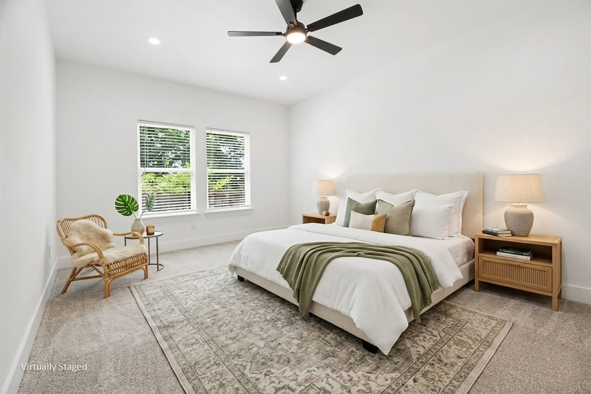Recessed lighting and ceiling fan overhead