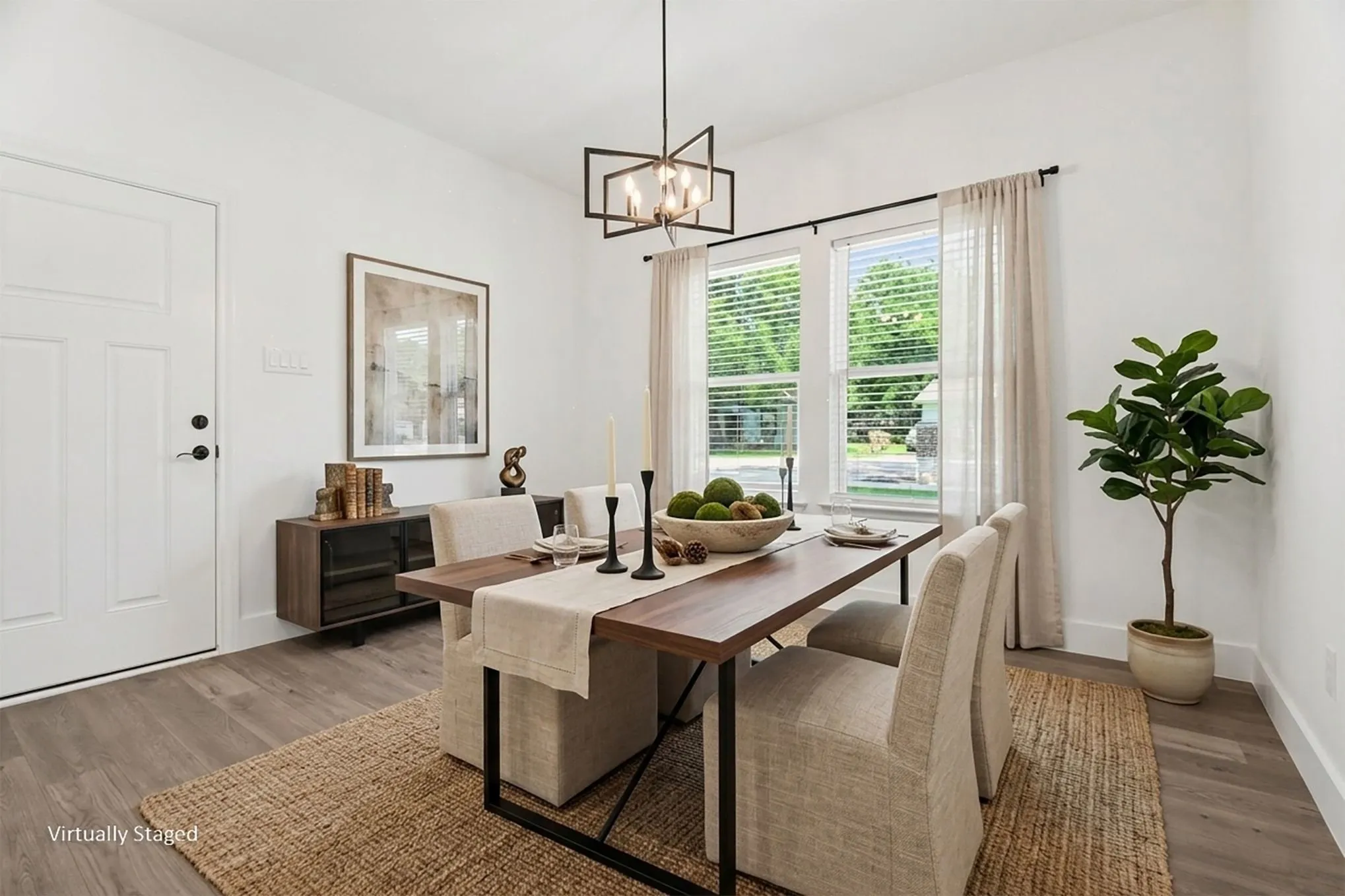 Wood-finish flooring with crisp white walls