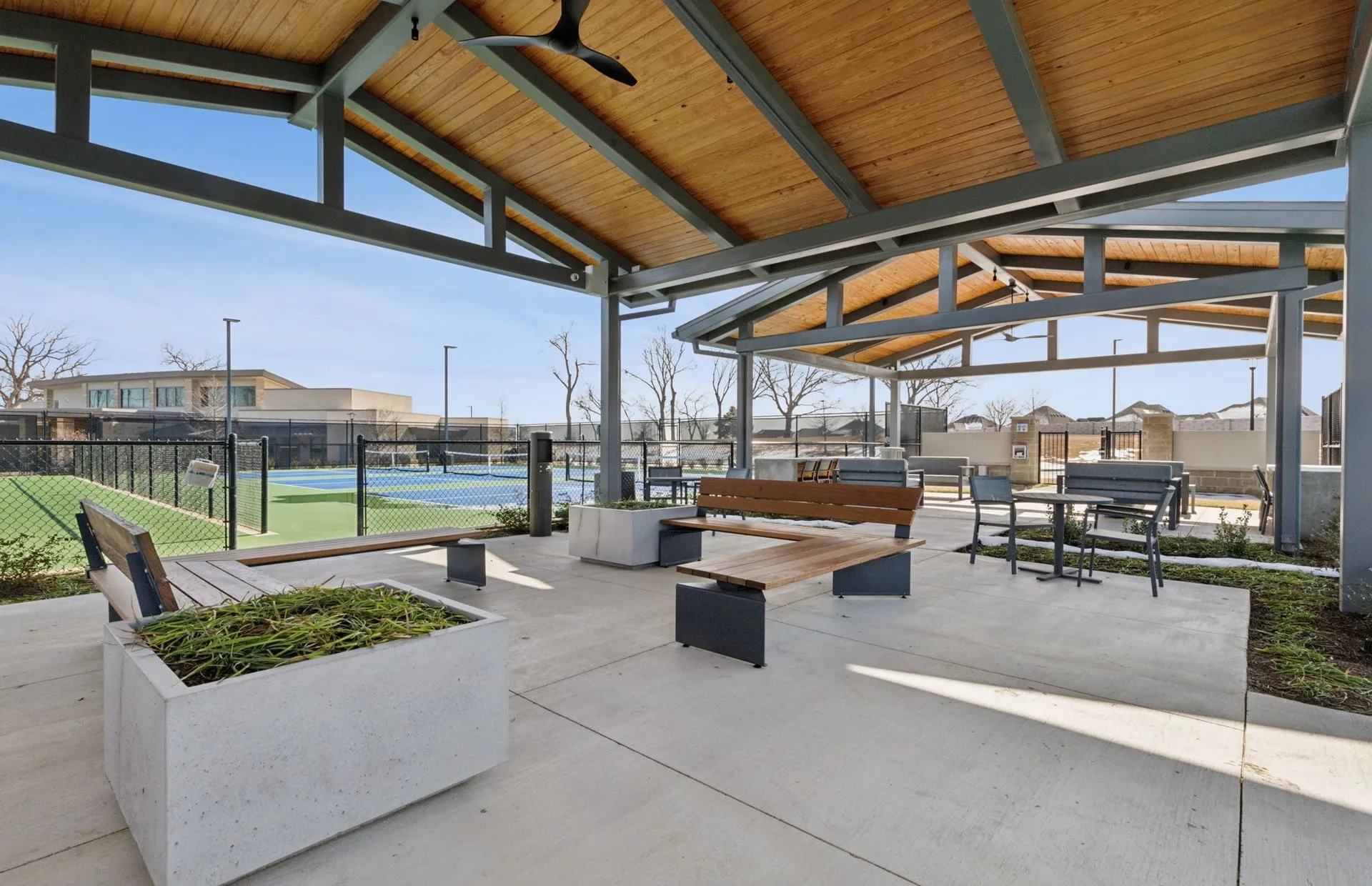 Huge patio by the pickleball courts