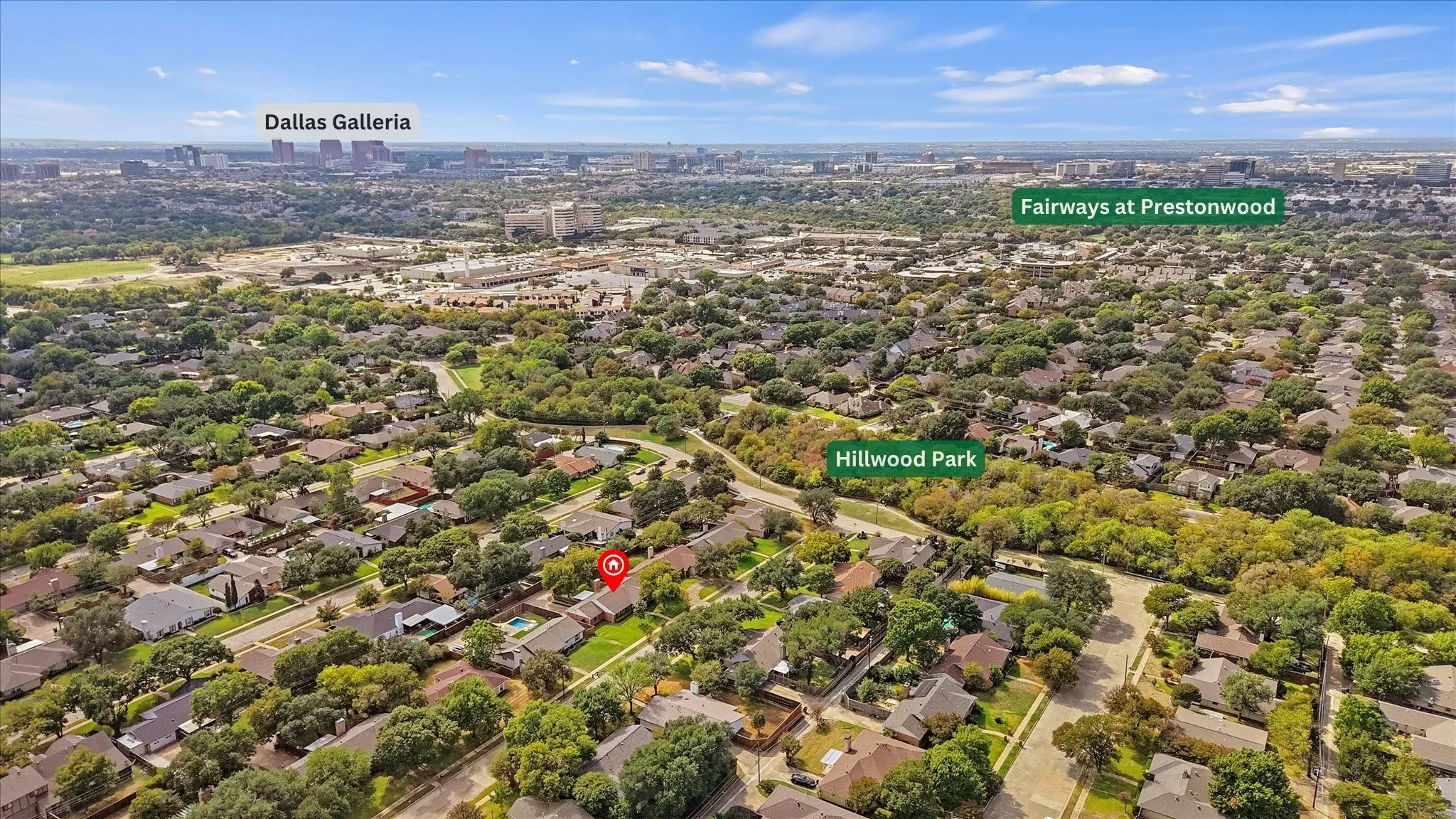 Aerial perspective featuring a backyard with nearby walking trail and mature tree-lined surroundings