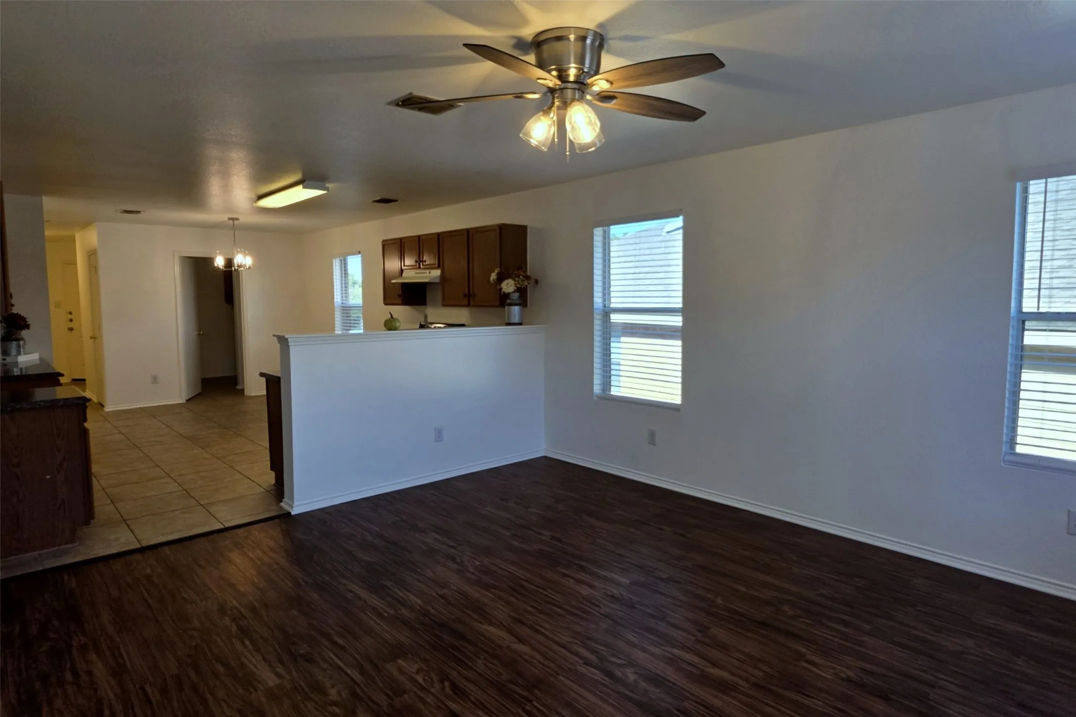 Living room is open to the kitchen and dining nook.