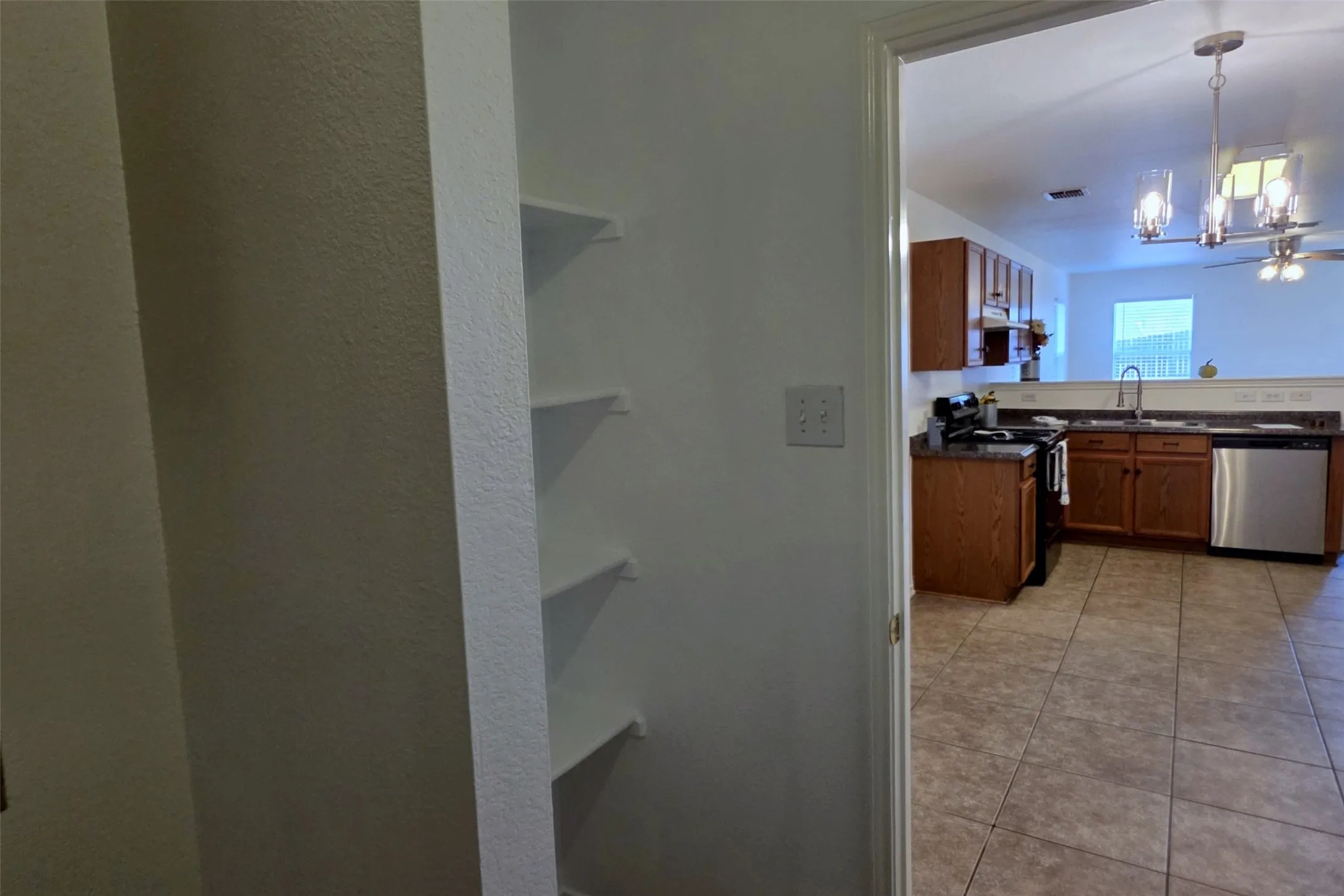 Walk-in pantry inside the utility room.
