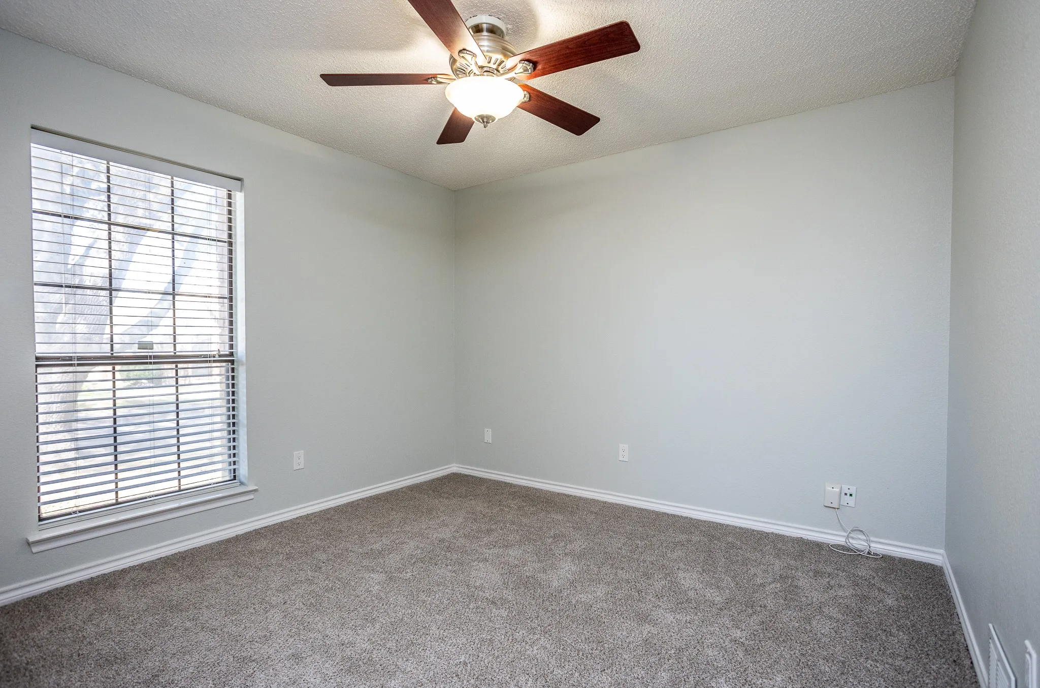 MOST WINDOOWS HAVE BLINDS LIKE THIS FRONT CORNER BEDROOM