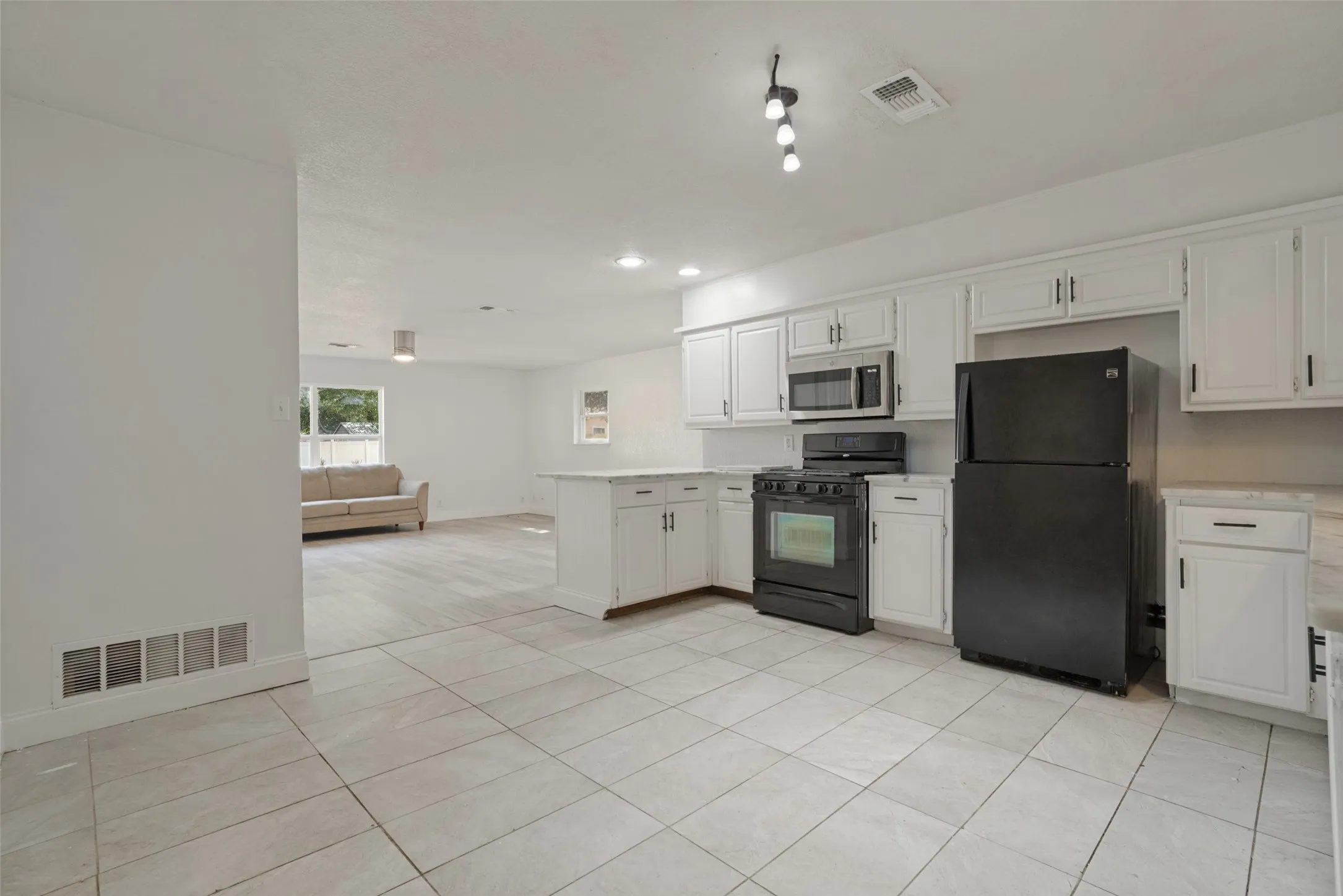 Kitchen into living room