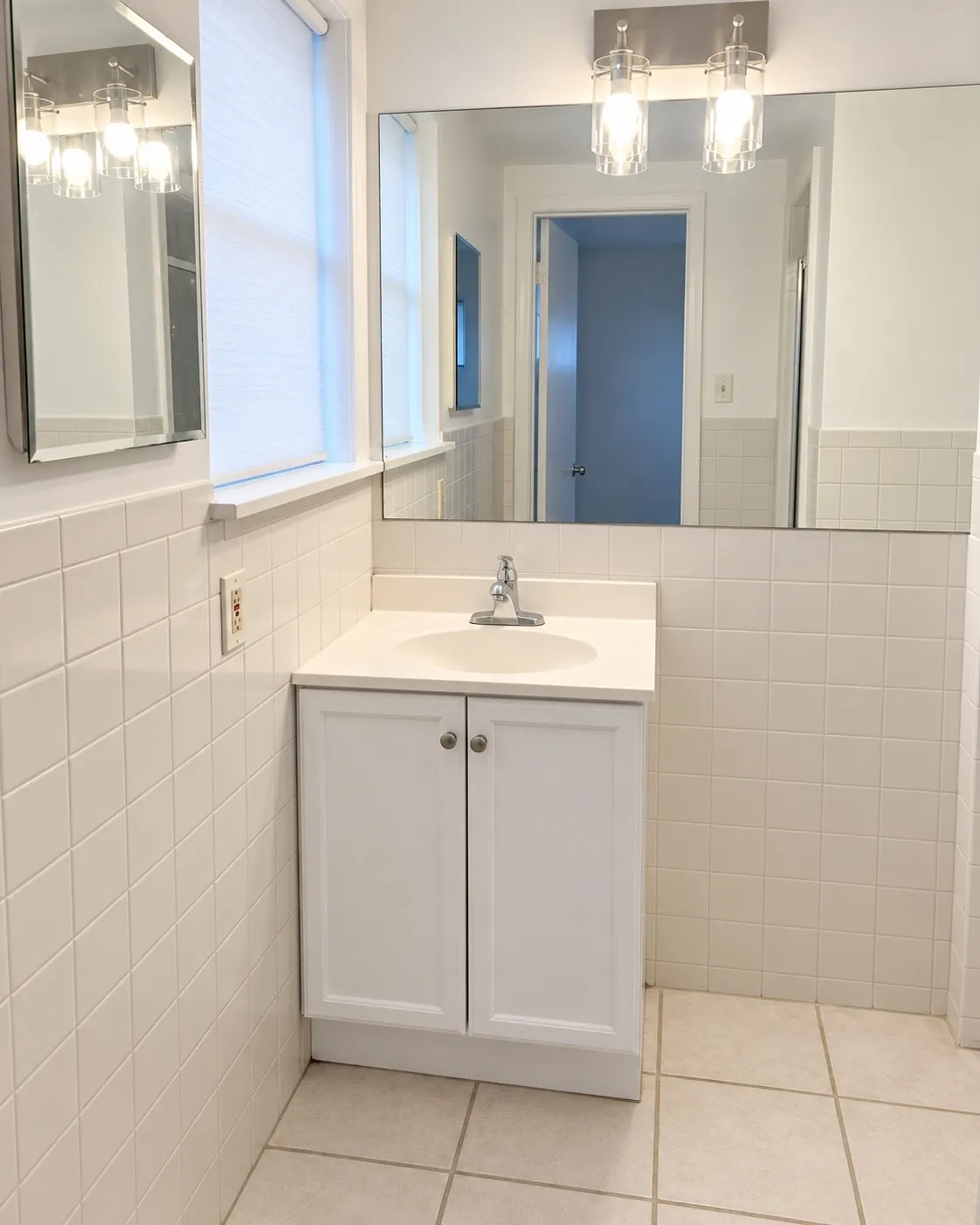 White tile walls and flooring