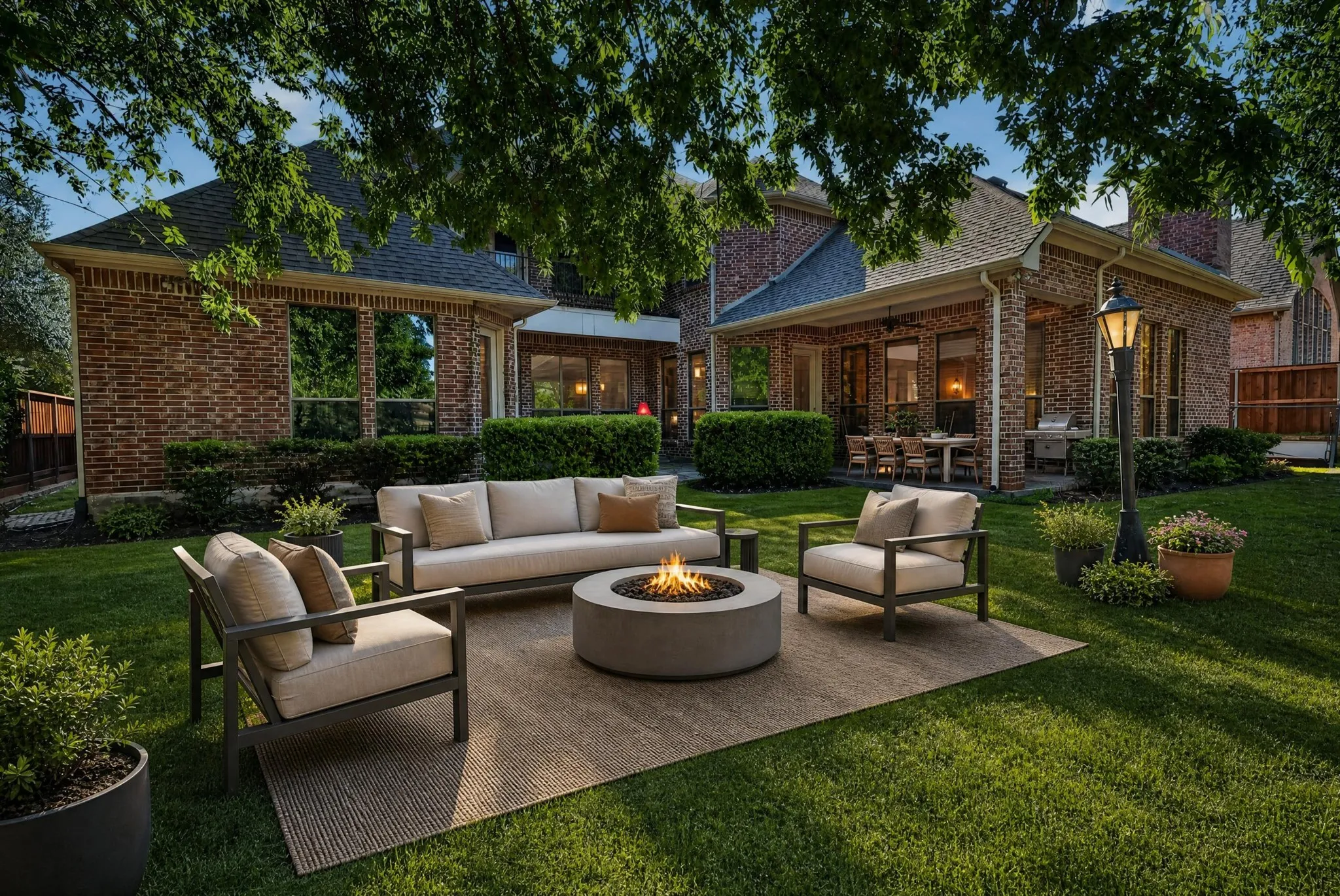 Water View. Virtually Staged Expansive backyard featuring a covered patio, and mature trees.