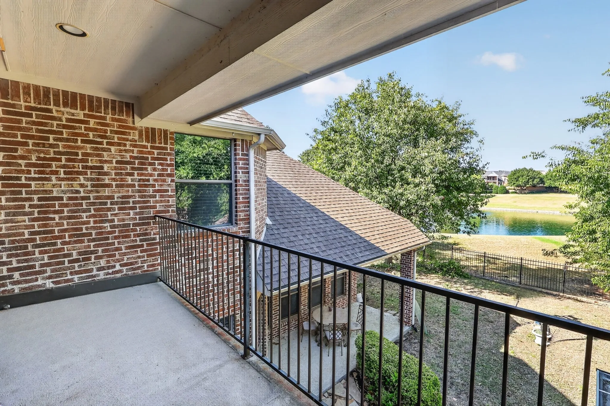 Balcony with water view.