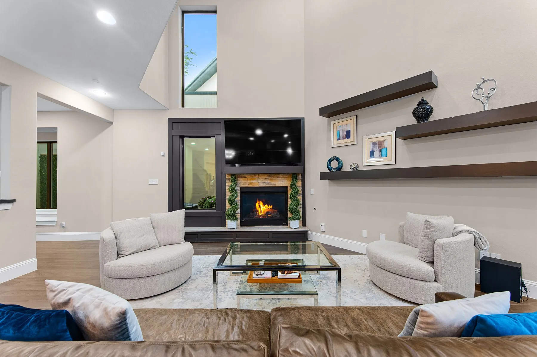 Two-Story Living Room with Fireplace