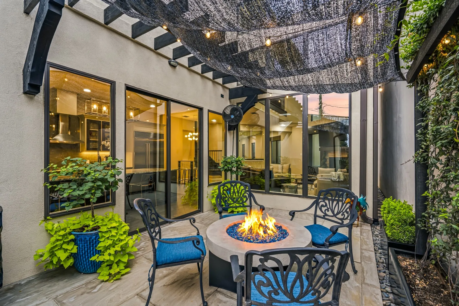 Firepit and outdoor furniture conveys