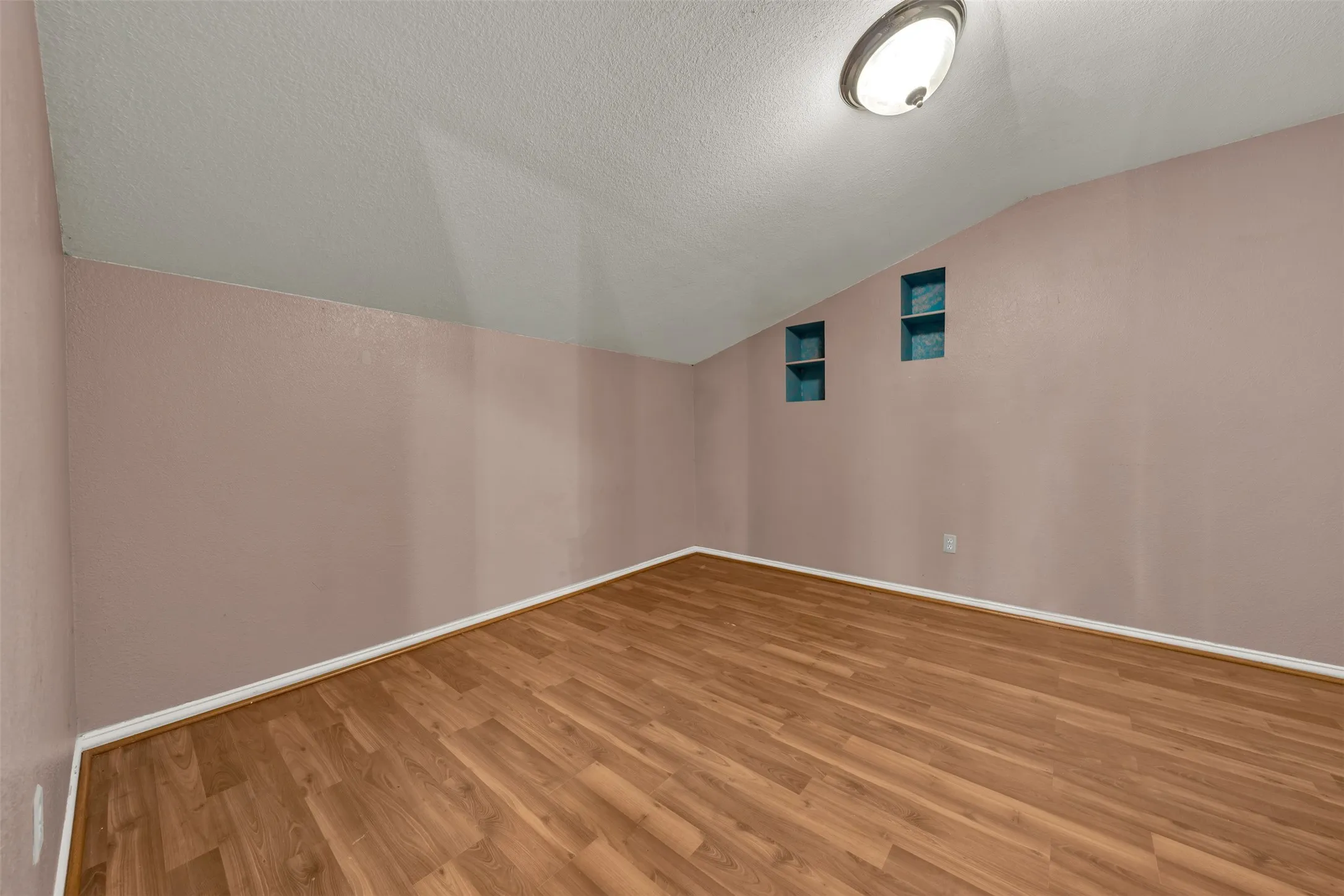 Wood-finish flooring with white trim