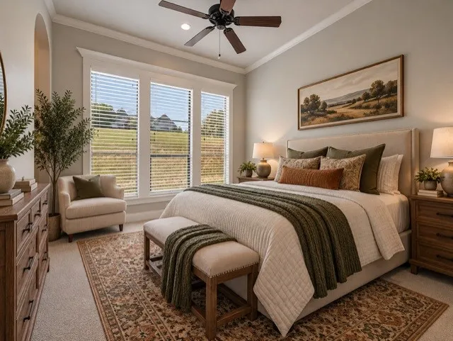 Virtually Staged Bedroom. Room not to scale.