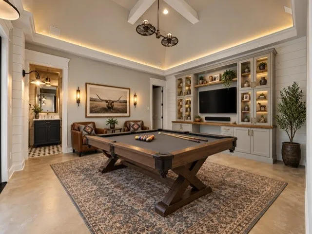 Virtually Staged Game room. Room not to scale.