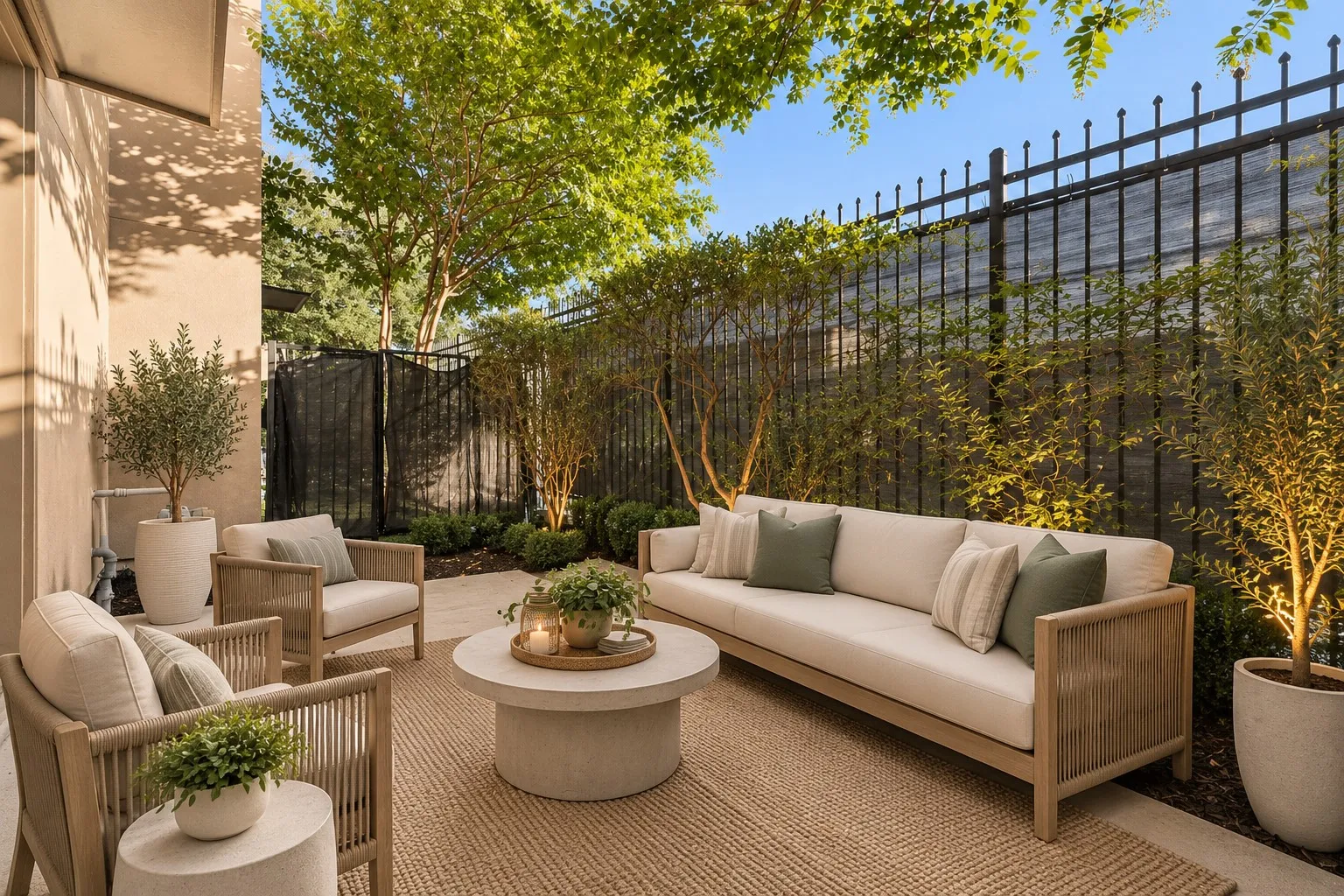 Patio off of first level virtually staged