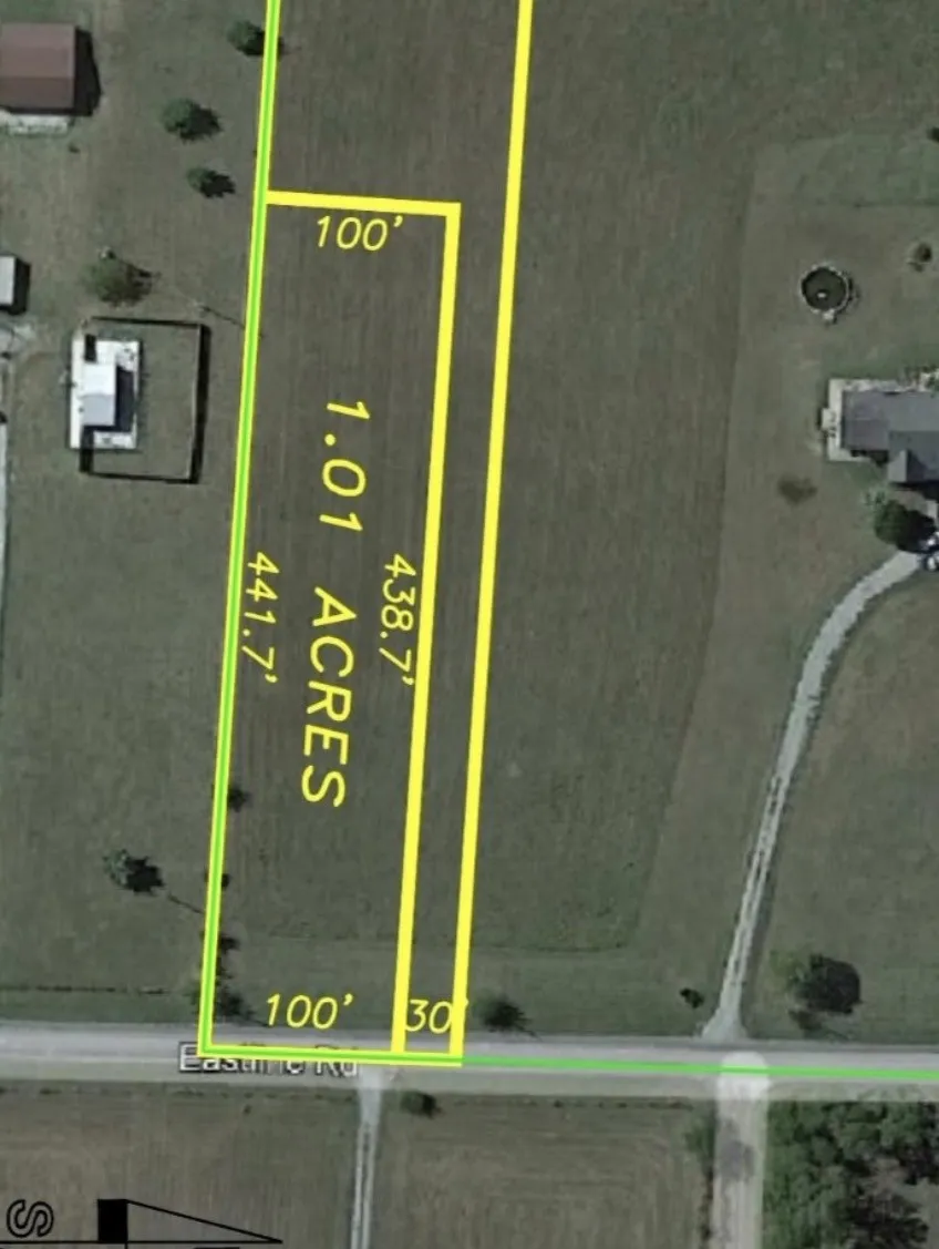 Plat map. Outlining the dimensions and area of the property, including frontage along the road