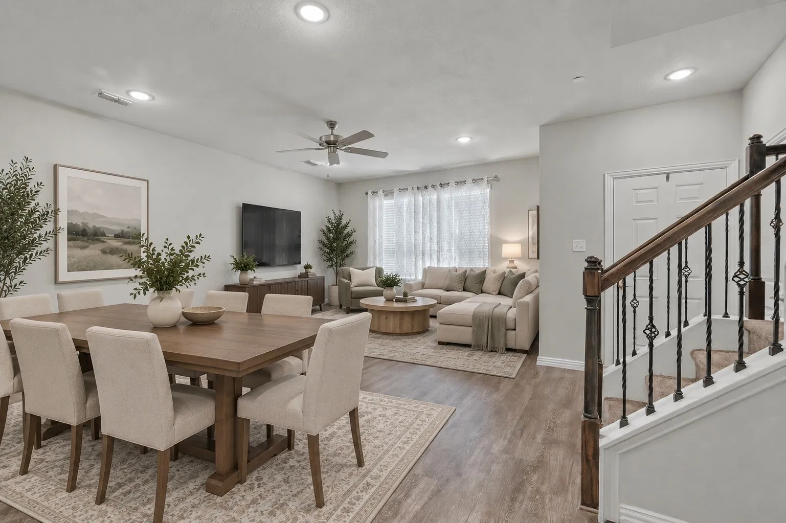 Virtually staged dining and living areas