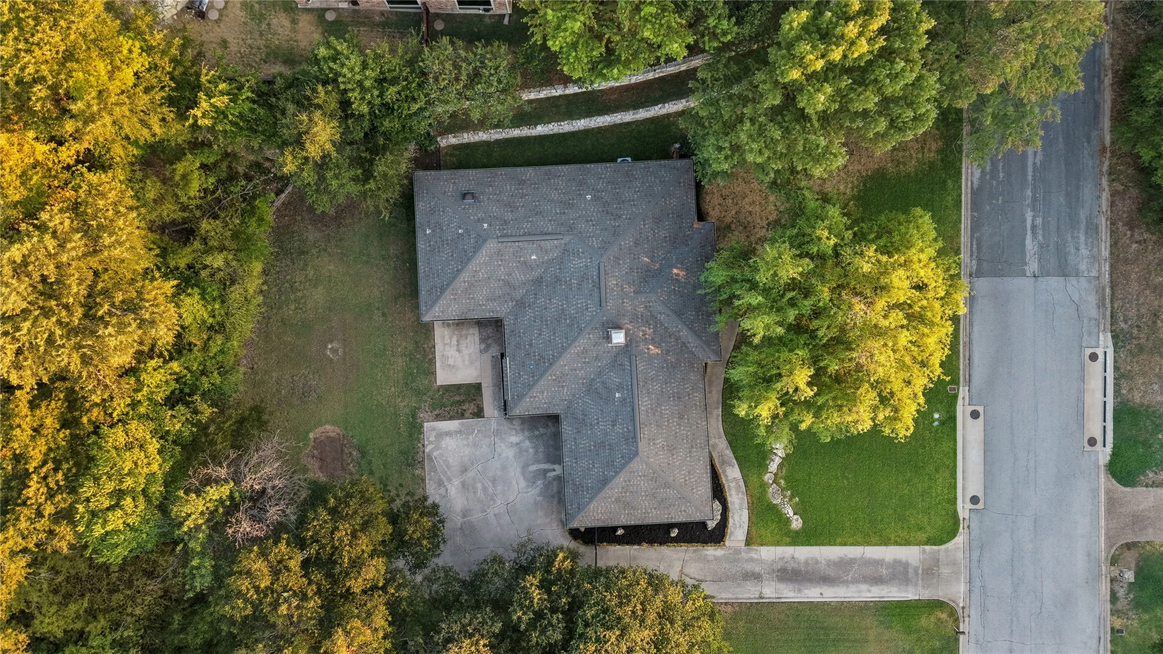 Private yard surrounded by trees