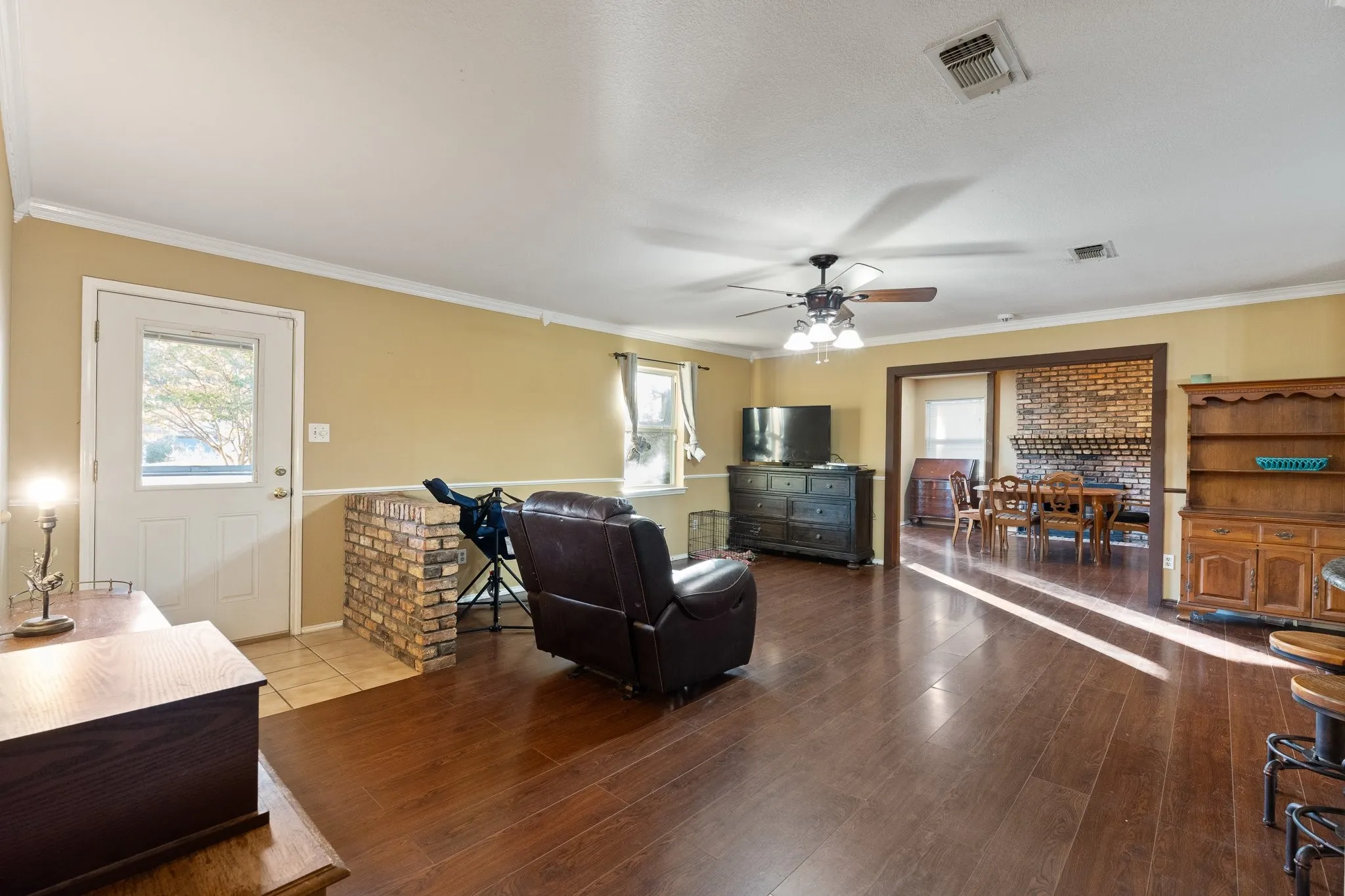 Wood-finish flooring throughout the main living space