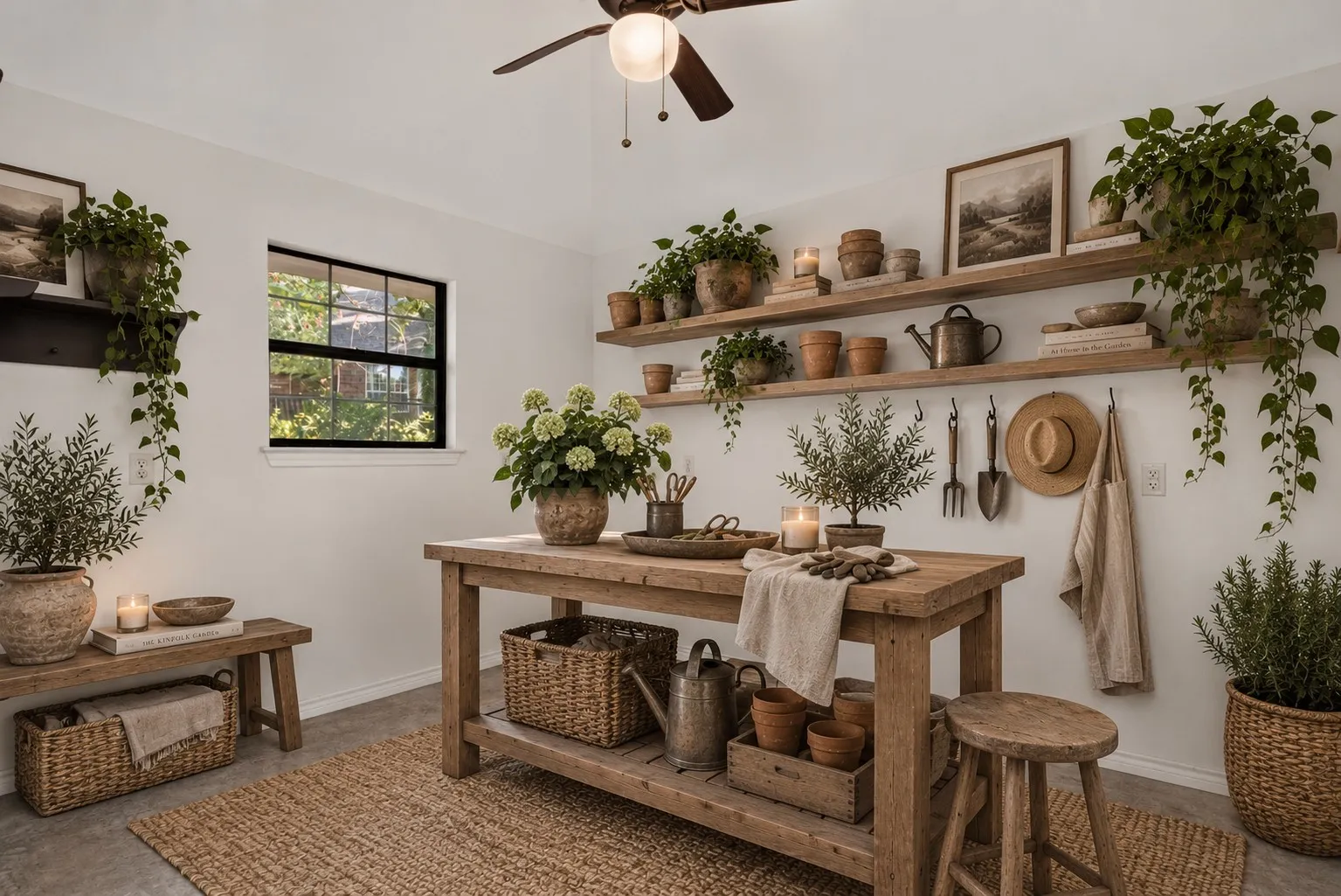 AI Rendering of workshop as  a plant potting area but could be used as an office too! You can add a window unit or mini split.