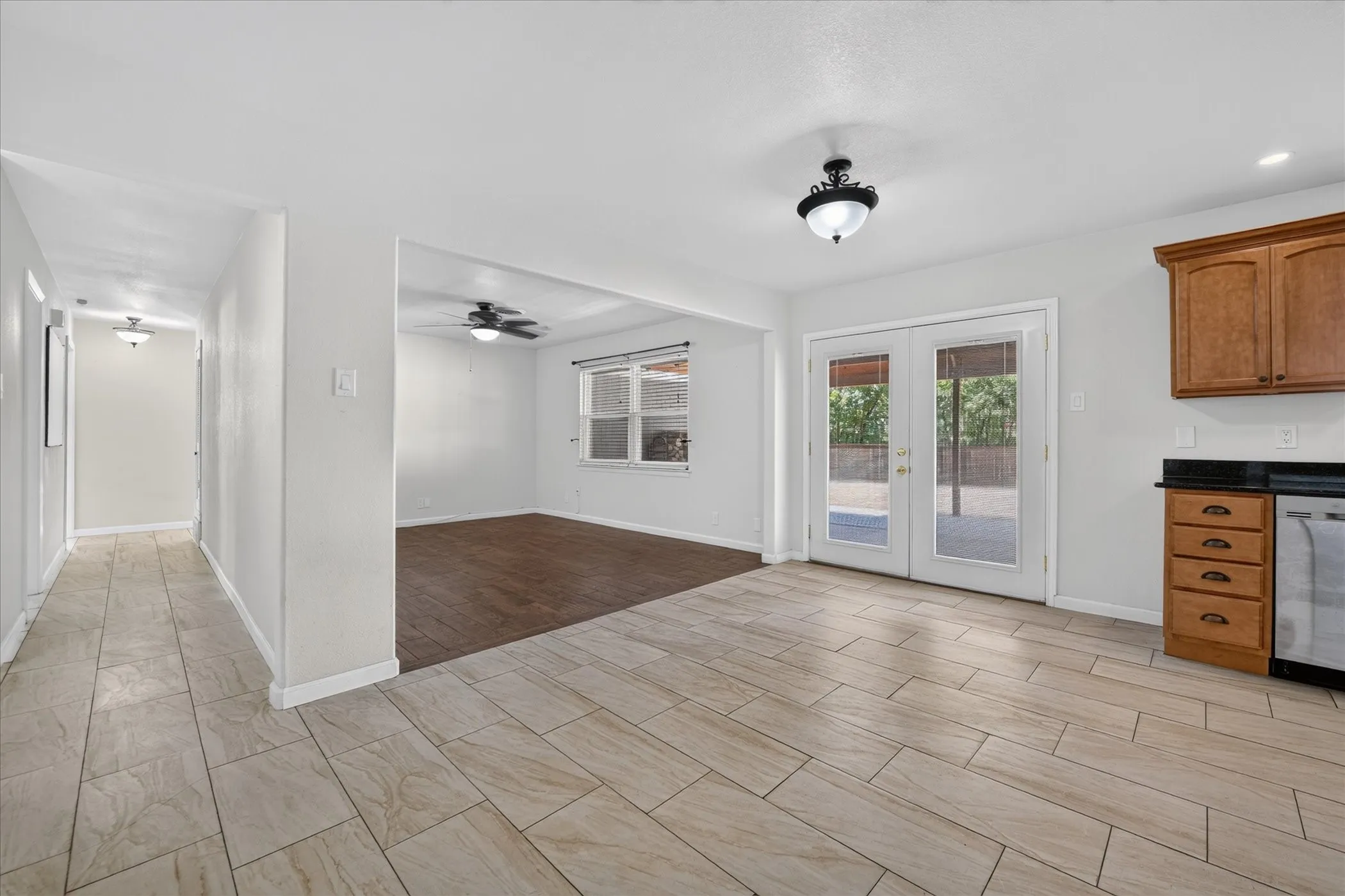 Dining, living, & hallway to bedrooms.
