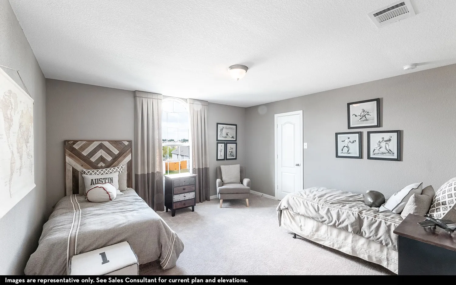 Carpeted flooring, neutral wall paint, white ceiling, ceiling-mounted light fixture, white interior door