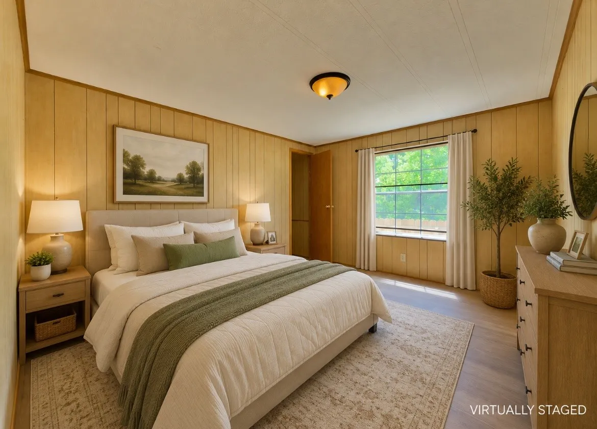 Wood-look paneled walls, ceiling-mounted lighting, and wood-finish flooring
