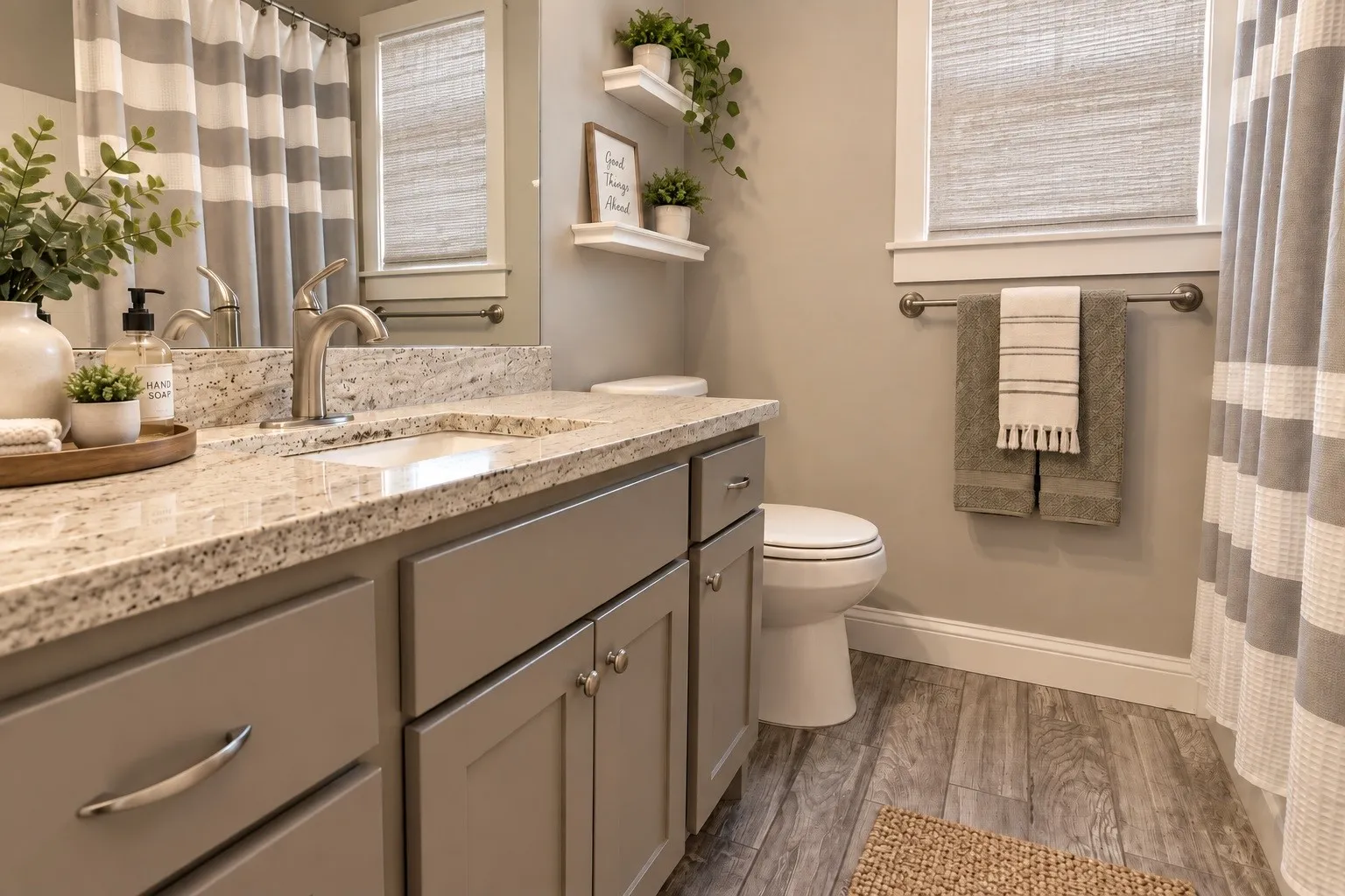 Guest bathroom.  Photo has been virtually staged.