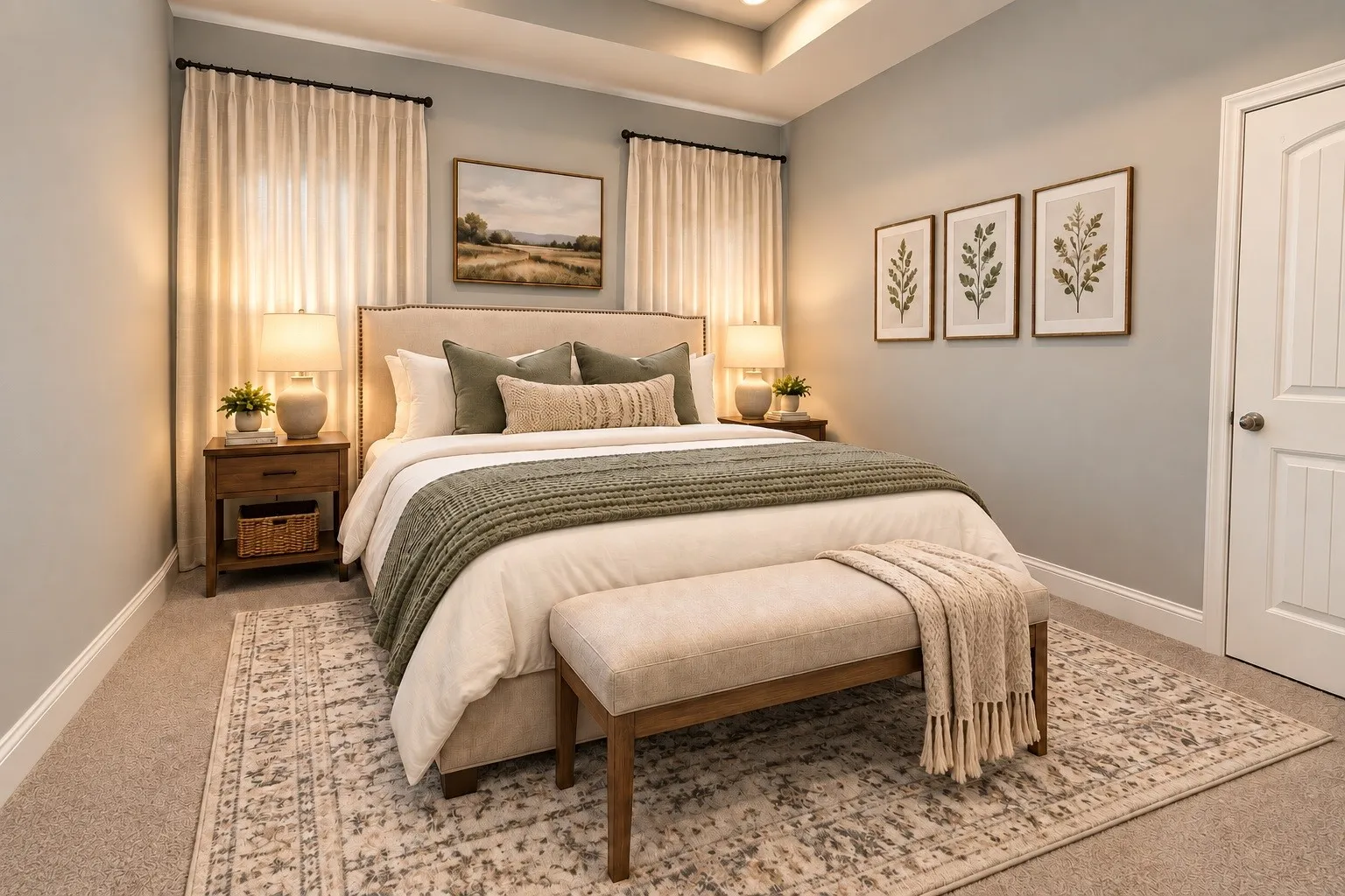 View of master bedroom.  Photo has been virtually staged.
