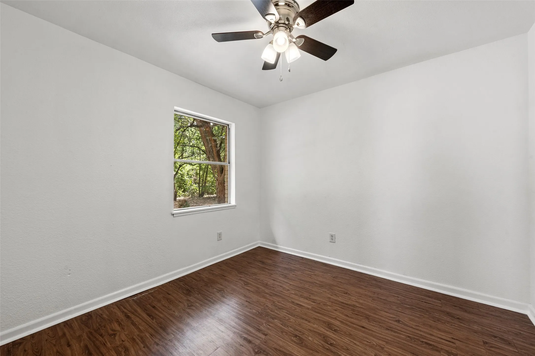 Wood-finish flooring with white trim
