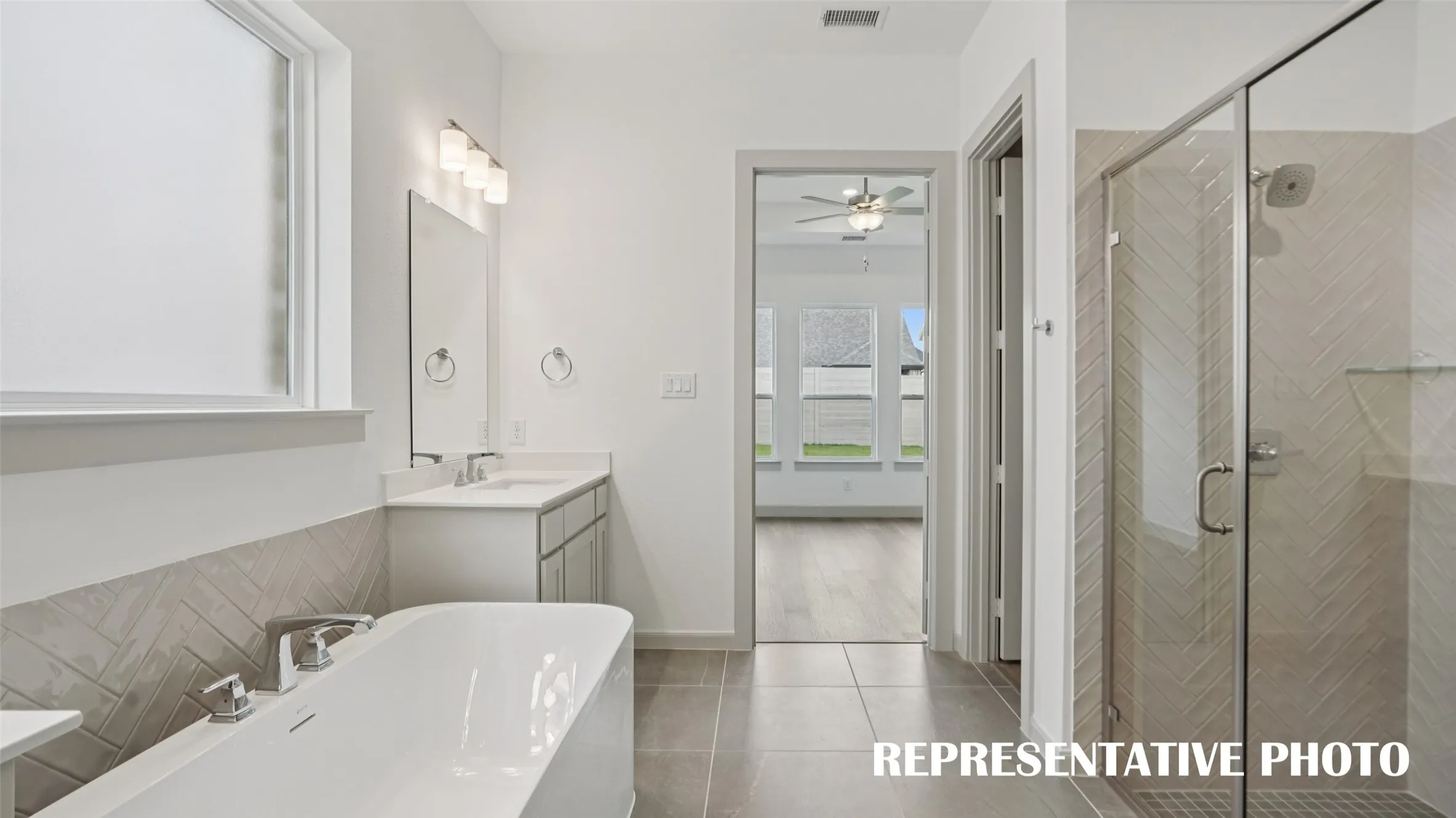 Whether it's soaking your cares away or taking a long, luxurious shower, you'll love everything this over the top bath has to offer!  REPRESENTATIVE PHOTO