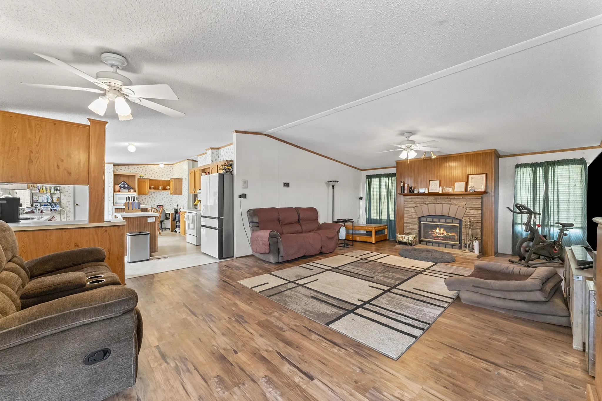 Wood-finish flooring throughout the main living area