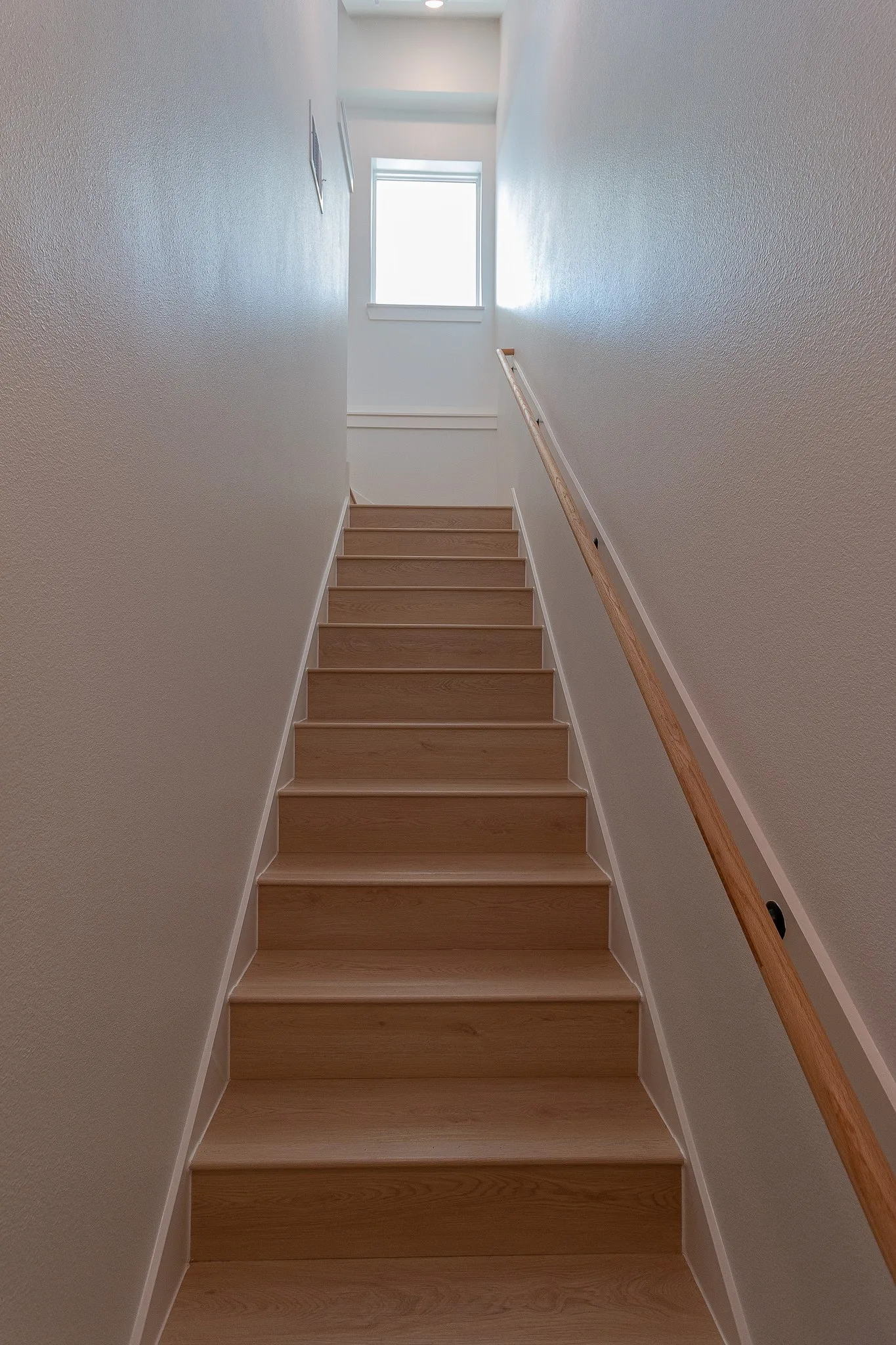 Stairs featuring hardwood / wood-style flooring