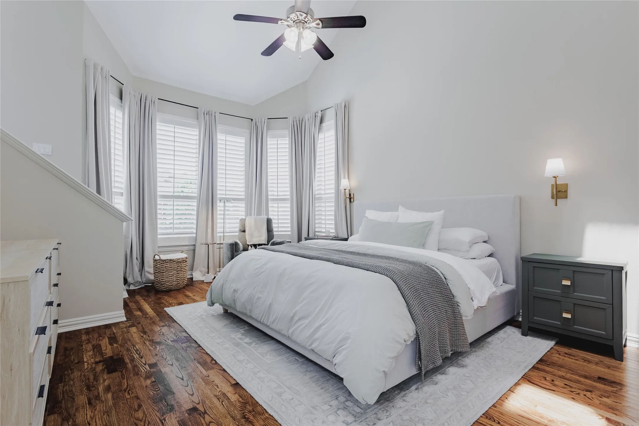 Another View of the Amazing Primary Bedroom with Wood Flooring!