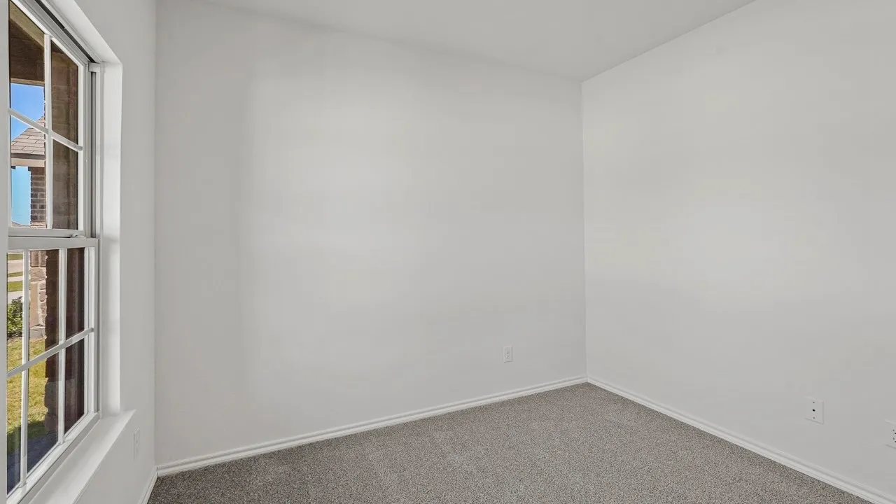 Light grey carpeting with white trim