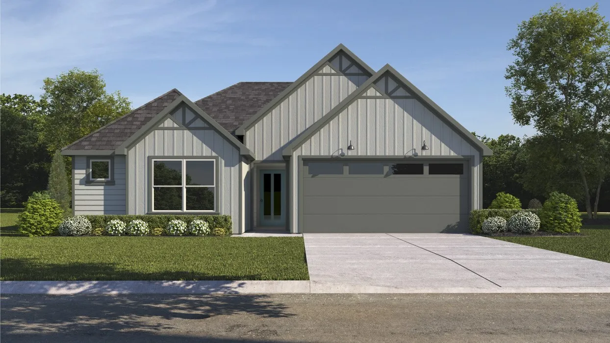 Craftsman-style exterior with board and batten siding and gabled rooflines