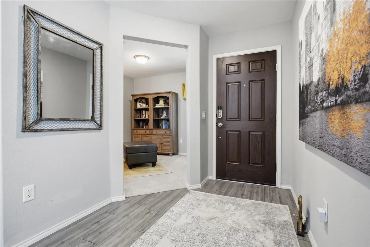 The entrance to the home leads to the flex space.