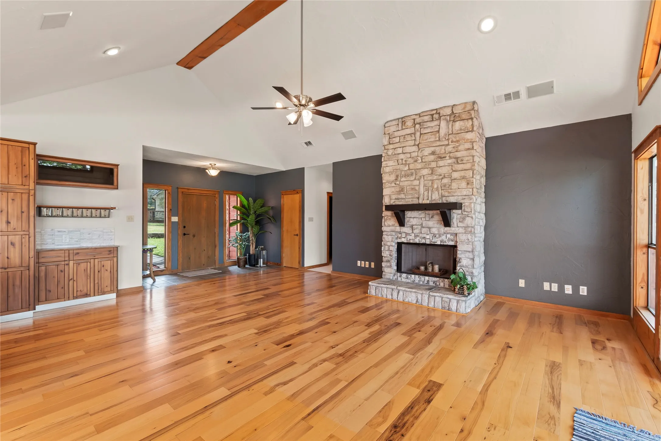 Wood burning fireplace