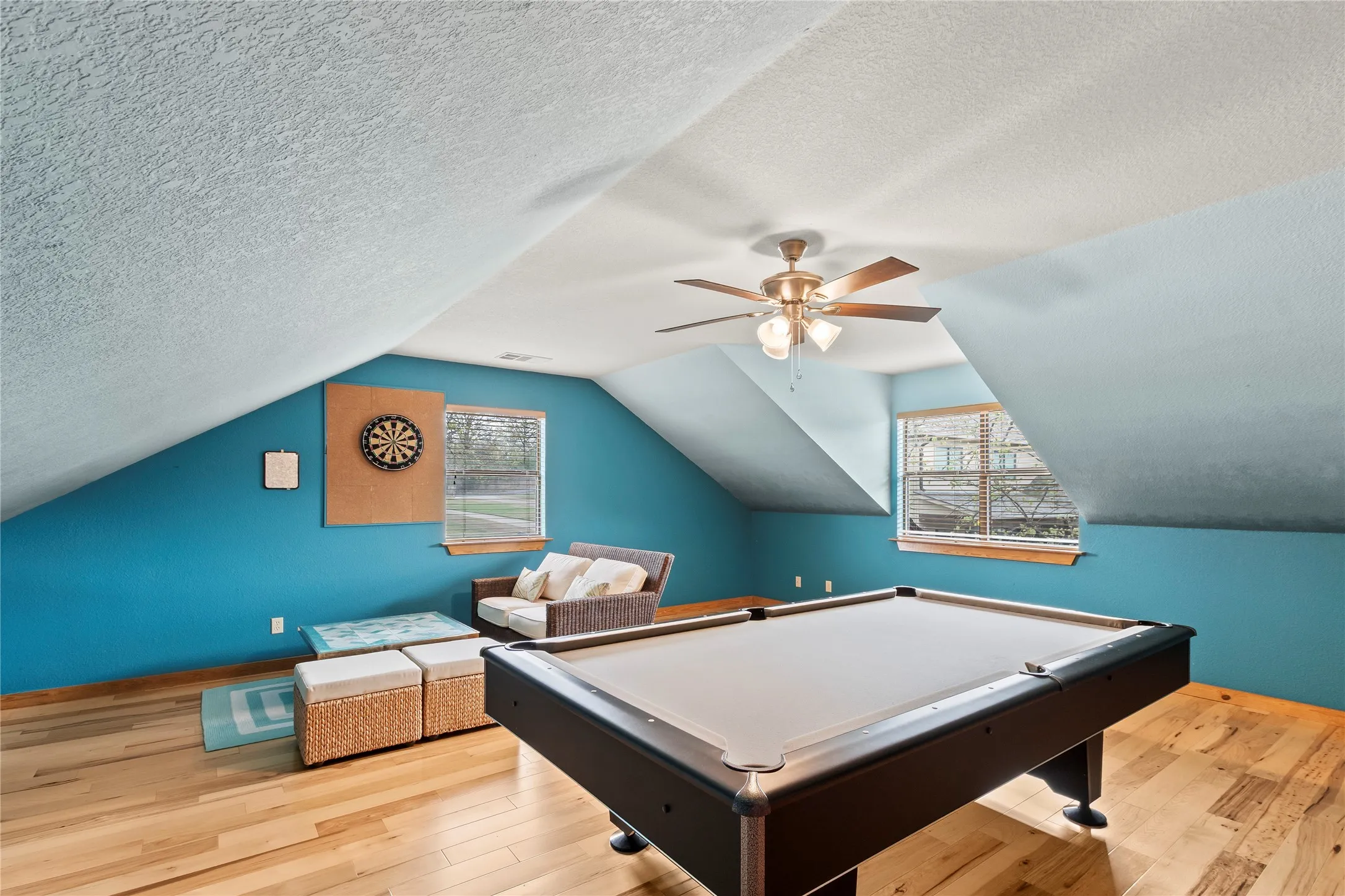 Spacious game room perfect for evening family fun.
