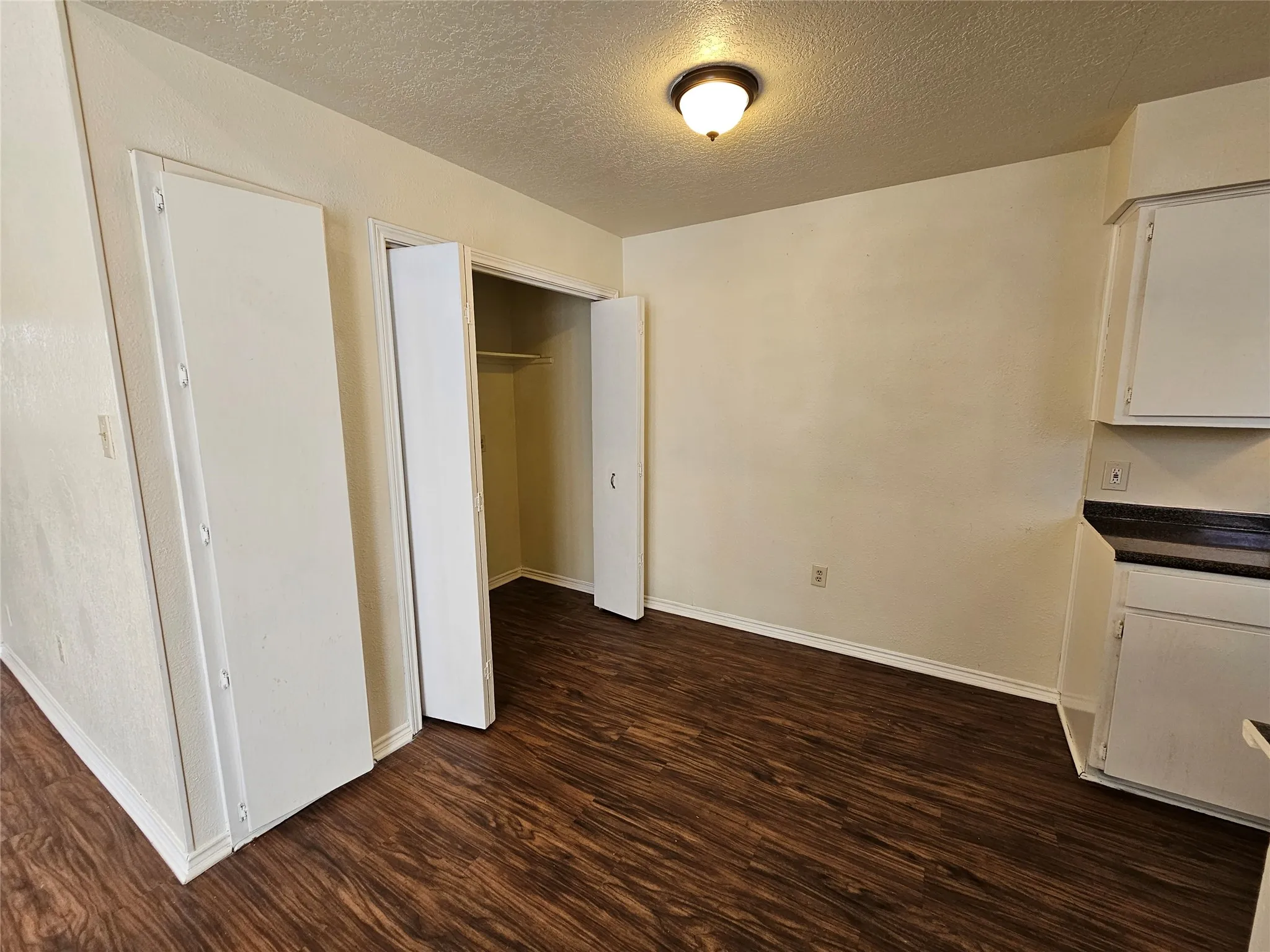 Wood-finish flooring with white trim