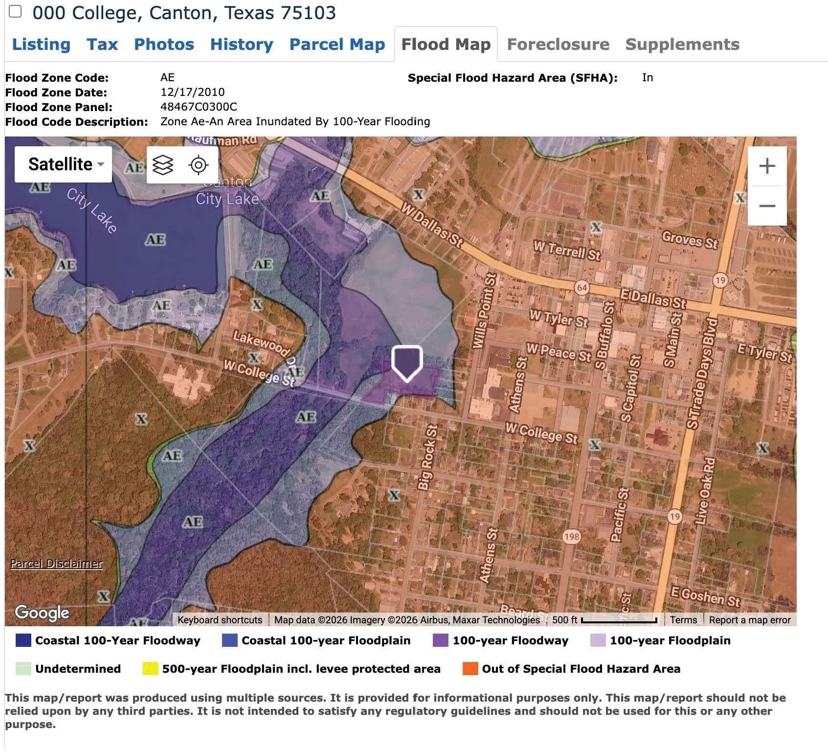 Flood Map. Displaying the flood zone classification and associated details for the property