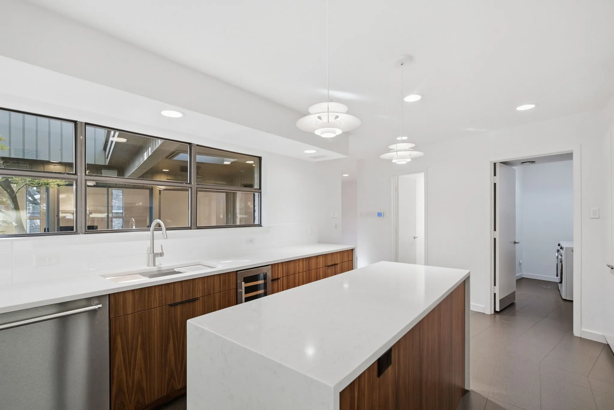 Kitchen overlooks the courtyard