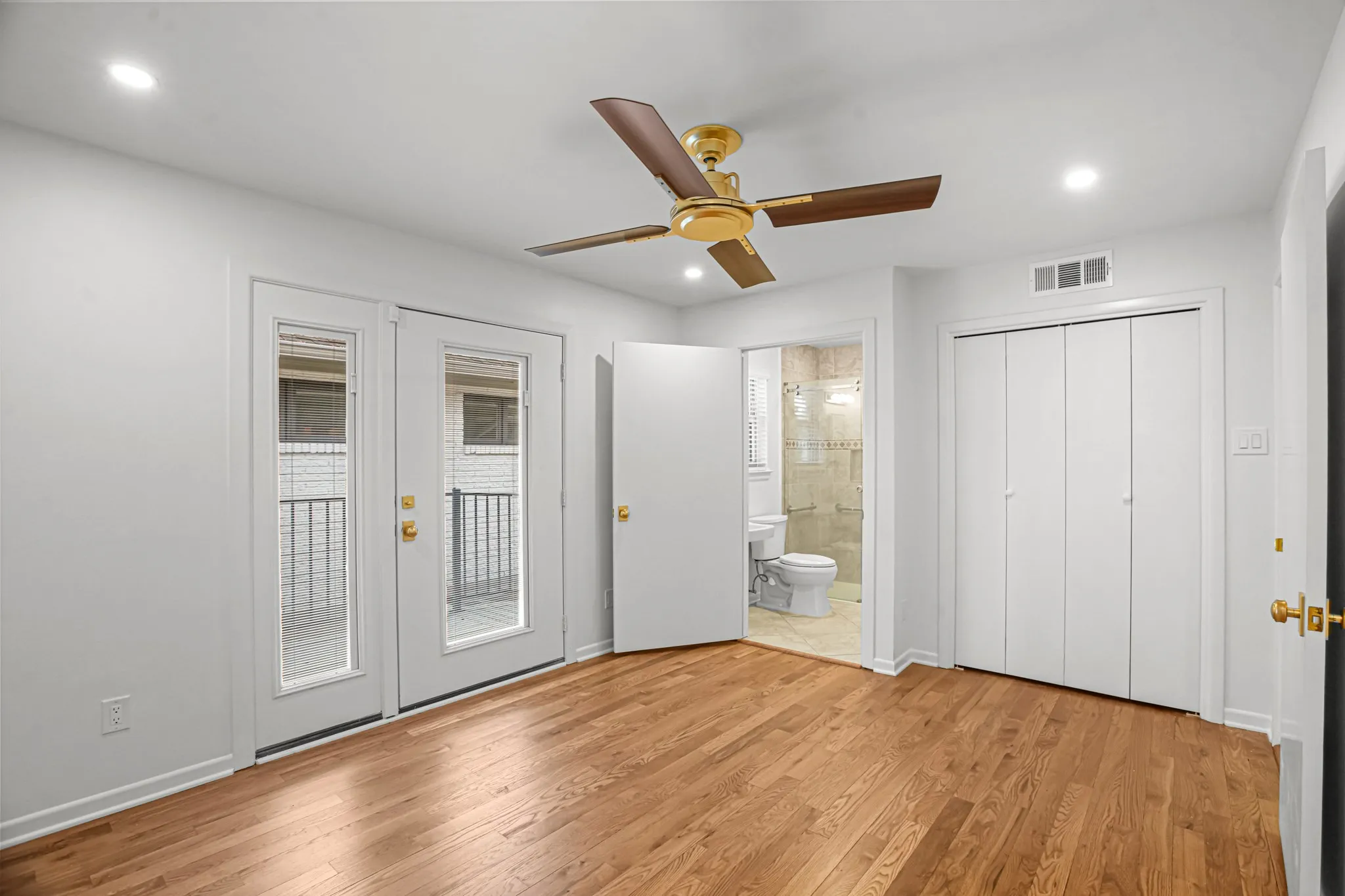 Bedroom Four is located on the opposite wing from the other bedrooms.  It is handicap accessible with a curb-less shower and a private entrance with ramp access.